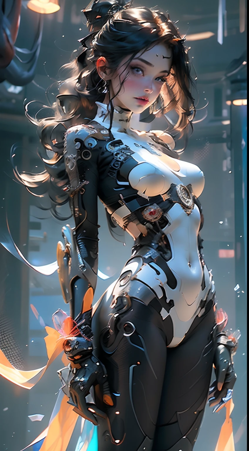 (((Young white woman))), ((Best quality)), ((Masterpiece)), (detail: 1.4), 。.。.。.3D, A beautiful cyberpunk woman with Simon Beasley style miniature pliers, Genesis evangelion neon style clothing, 2-piece clothing, Long silver hair, Arm this, cybernetic hands, Pastel, Centered, Scale to fit the dimensions, NFFSW (HighDynamicRange),Ray tracing,NVIDIA RTX,Hyper-Resolution,Unreal 5,Subsurface dispersion, PBR Texture, Post-processing, Anisotropy Filtering, depth of fields, Maximum clarity and sharpness, Many-Layer Textures, Albedo and specular maps, Surface coloring, Accurately simulate light and material interactions, Perfect proportions, rendering by octane, Two-tone lighting, Wide aperture, Low ISO, White balance, the rule of thirds, 8K raw data, crysisnanosuit,Loraeyes,nijistyle,Pantyhose,Blue eyes