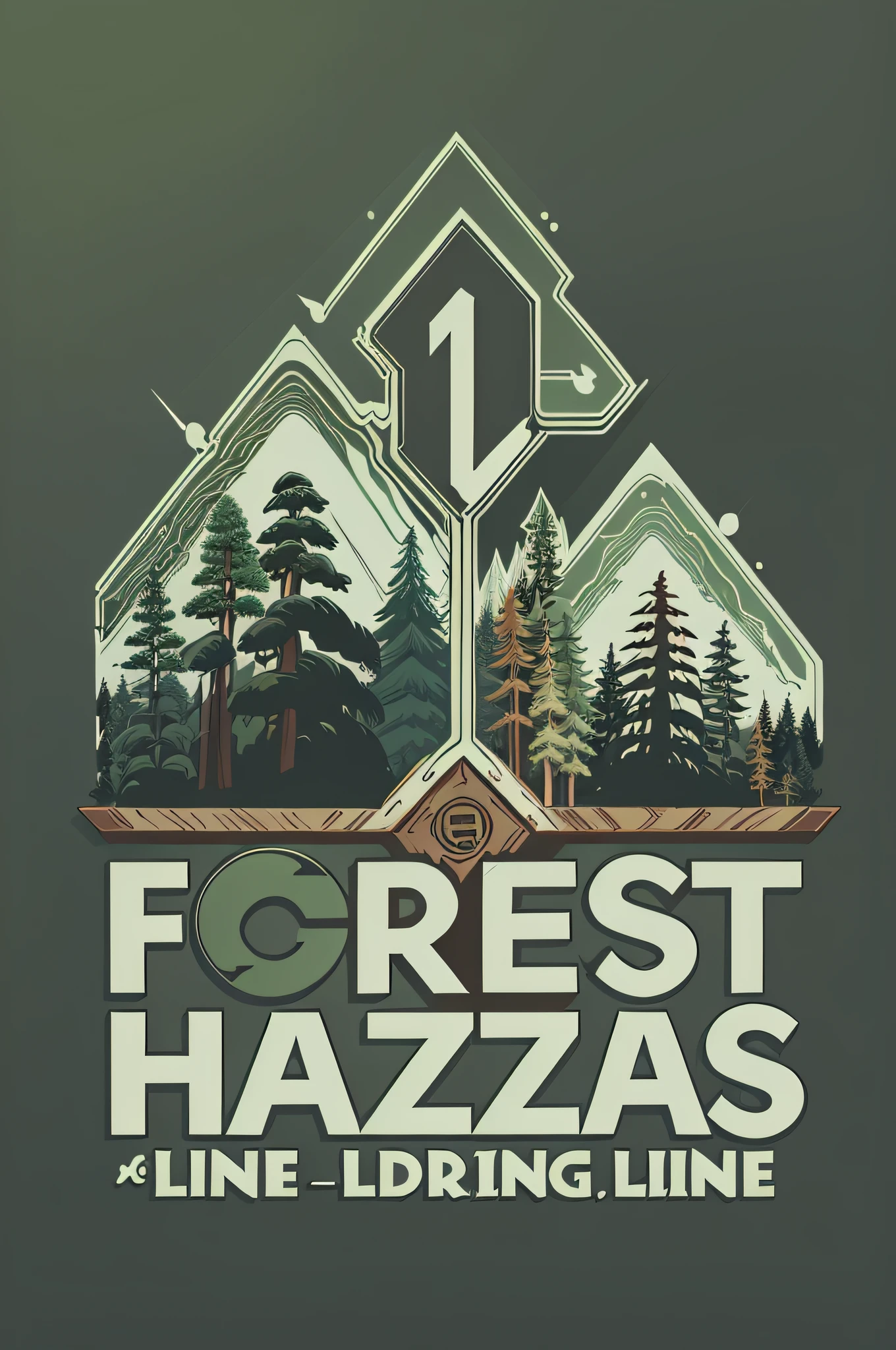 Logo with the text Forest Hazard,Skyline line art logo,Logo on green and dark green background,Bright green logo,brown pubic fur, bjørn ,، simple,ultra - detailed,Detailed drawing,vectorised,contours,8k。 --auto --s2