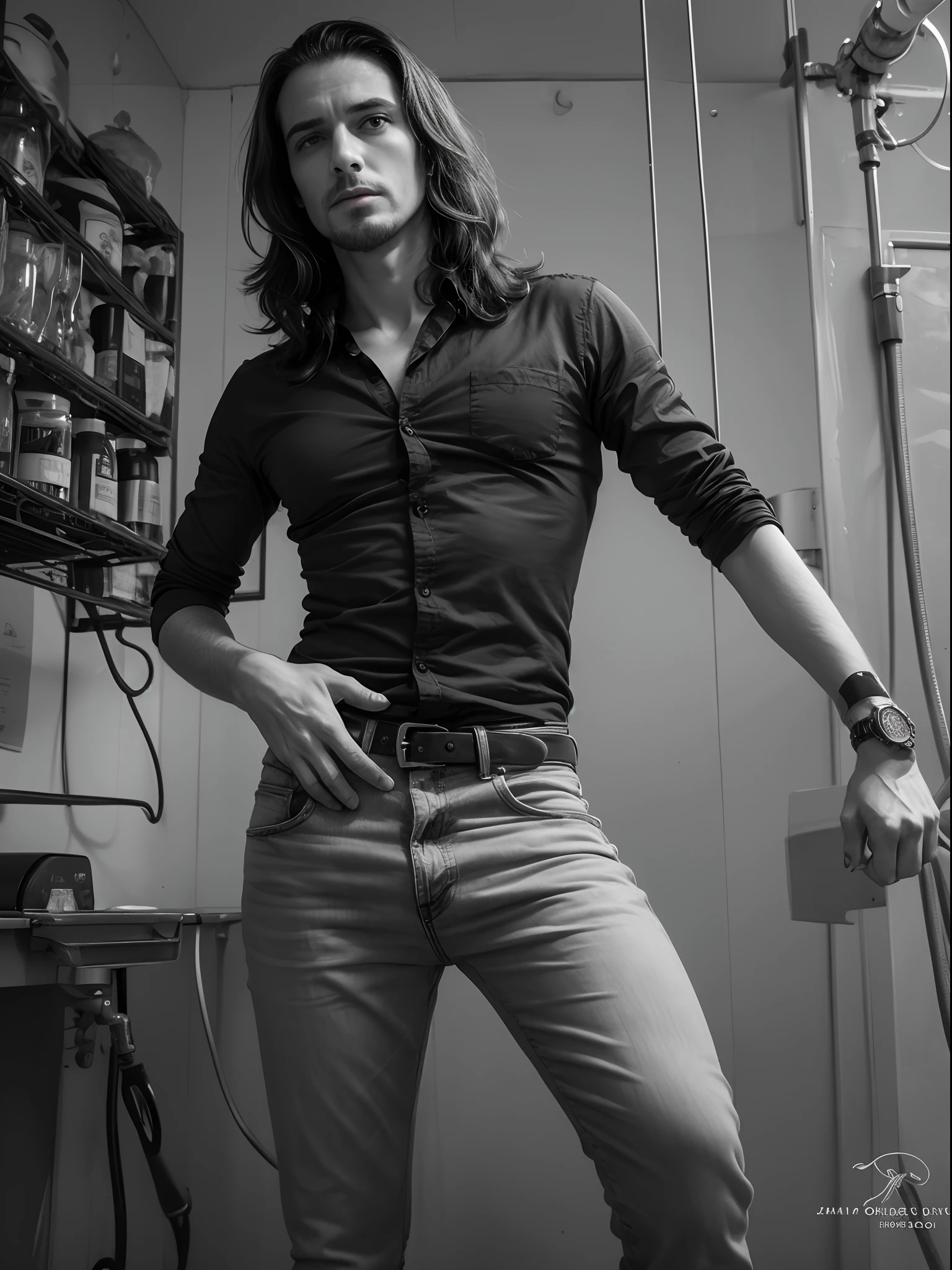 "(meilleur qualité,Haute résolution:1.2),Mature homme déshydraté ((brimades)) ,Rides,Coupe de cheveux Bob,(Jupe jeans:1.05),chemisier en dentelle,(Bas de dentelle avec jarretières), Debout, ( noyade dans un marécage:1.2),Expression du désespoir,Éclairage sombre et morose, Terreur. La pose exprime une sombre extase", À la recherche de la saturation de son fétiche