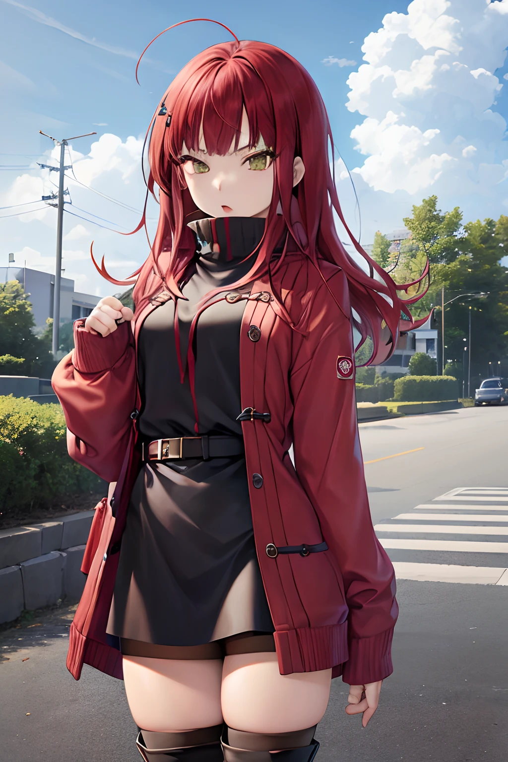 masutepiece, Best Quality, absurderes, Perfect Anatomy, 1girl in, Solo, Yoko Katori, Long hair, Knitted Outerwear、((a miniskirt)),  ((pantyhose))、((long boots))、((Photo from below))、((Show panties))、((Step on the viewer))