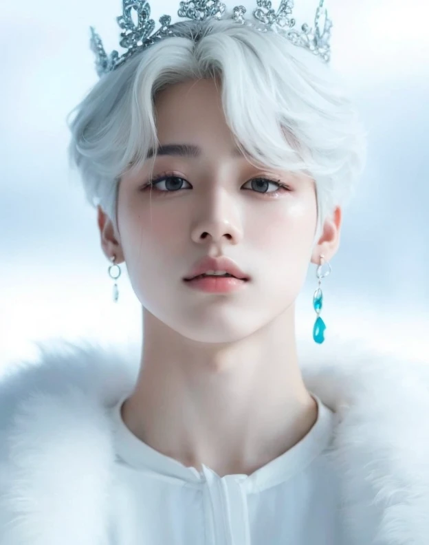 um close up de uma pessoa usando uma tia com um vestido branco, Jimin\Nariz grego, Parque Jimin, Jimin\Plump lips, Rosto Jimin preciso, Jimin\'s right eyelid swollen, Beautiful androgynous prince, Jimin, delicate androgynous prince, Jung Jaehyun, portrait of kpop idol, Cai Xukun