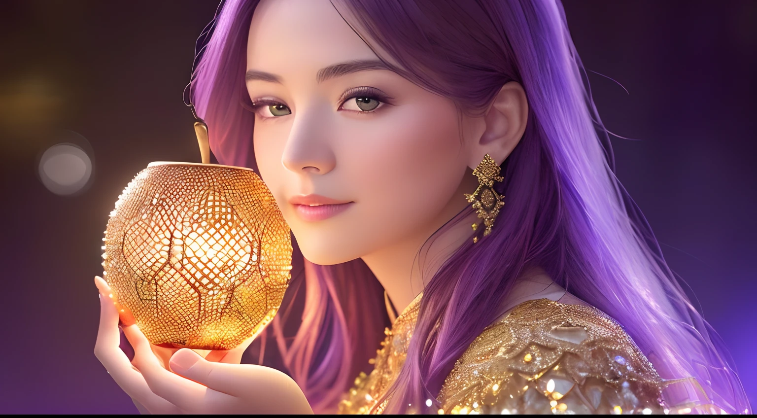 (best quality,4k,8k,highres,masterpiece:1.2),ultra-detailed,(realistic,photorealistic,photo-realistic:1.37),glowing glass apple,fibers and filigree,enchanting magical glow,purple and gold,portraits,landscape,concept artists,vivid colors,bokeh,studio lighting,sharp focus,physically-based rendering,HDR,UHD