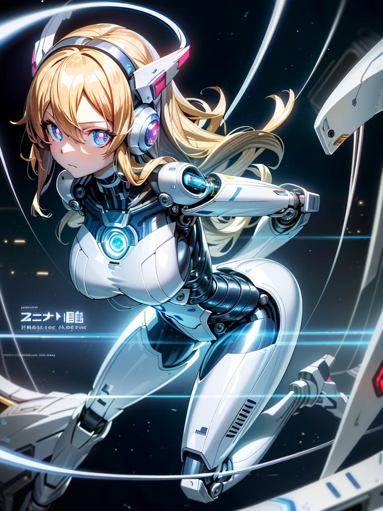 masterpiece:1.4, 1girl in ((20yr old, Wearing a tight, futuristic metallic white bodysuit,long boots, huge-breasted, Colorful blonde hair, Chignon,short-hair, Perfect model body, Green eyes:1.4, Wearing headphones, Flirting, Happy, Looking out the window of the futuristic sci-fi space station、While admiring the beautiful galaxy:1.2, SFSF control room on night background:1.1, Neon and energetic atmosphere:1.2)) ((Galaxy)) ((Solo:1.6))
