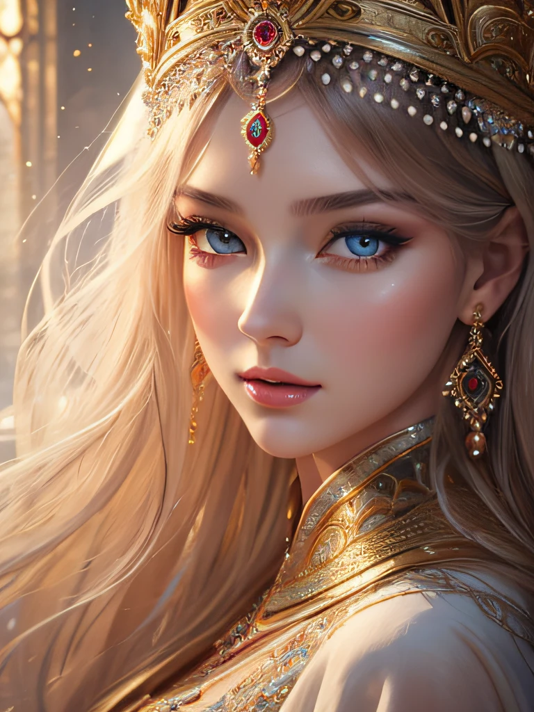 Goddess, Russian, Transparent robe, Full length, Top quality, High detail, Masterpiece, Oil painting, Beautiful detailed eyes, Beautiful detailed lips, Extremely detailed face, Long eyelashes, Flowing hair, Confident expression, Graceful posture, Soft lighting, Vivid colors, Fine brushwork, Ethereal atmosphere.