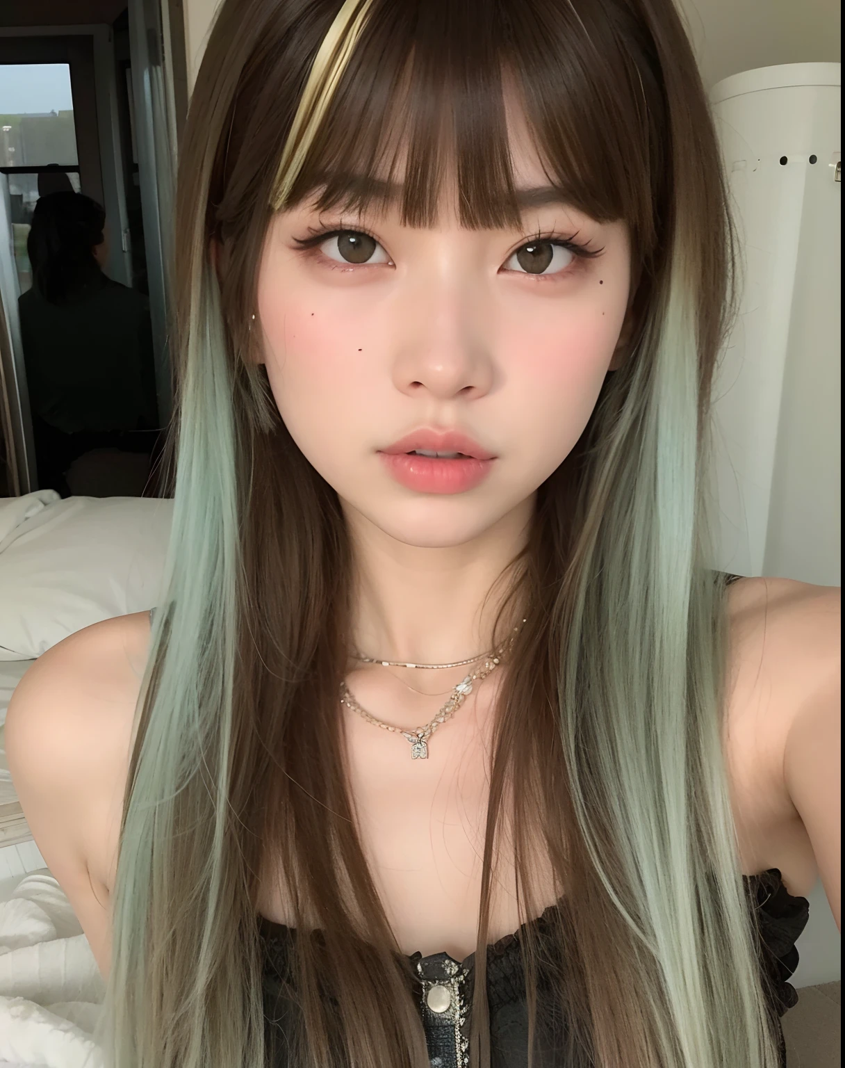 Green eyes、Her skin is very beautiful