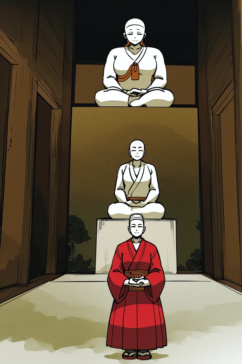 Buddha Mystic Gentle Smile Zazen Full Length Statue Inside the Temple