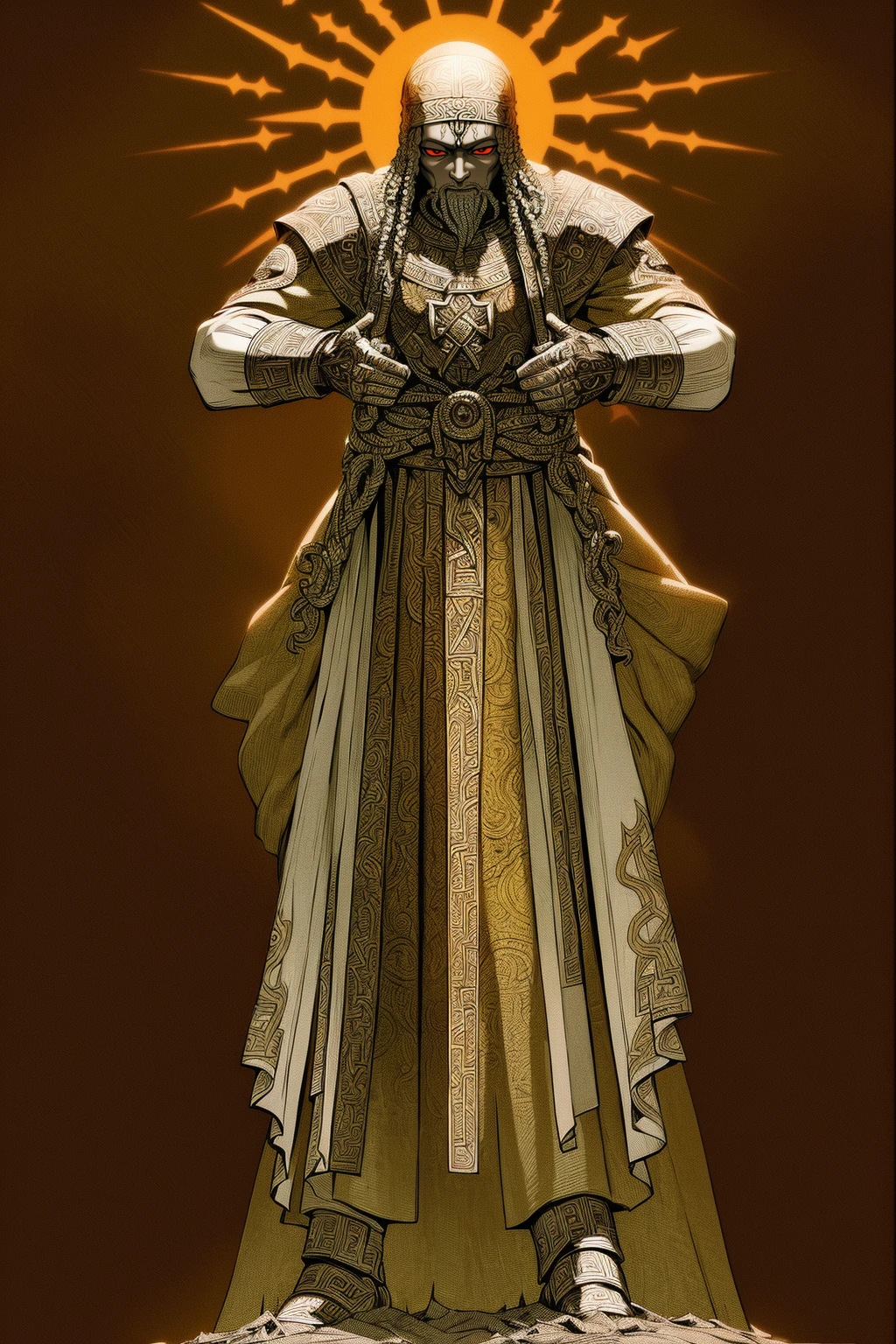 (((PERUN))) best quality, ultra-high resolution, 4K detailed CG, masterpiece, The Storm God, Slavic clothing, Slavic mythology, ((STANDING POSE)), Slavic painting style, aesthetic, centered on the screen