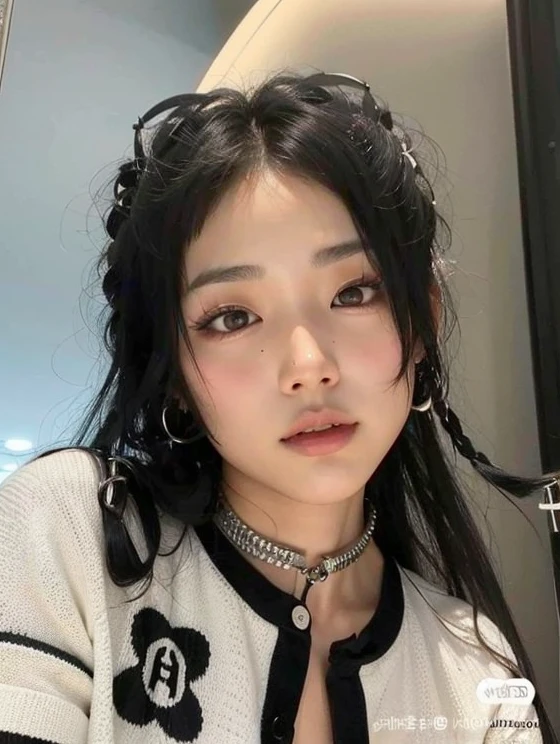 um close up de uma mulher com um cabelo preto e uma camisola branca, cruel korean goth girl, Ulzzang, coreana, maquiagem sul-coreana popular, maquiagem coreana popular, young adorable korean face, Mulher sul-coreana bonita, korean face features, linda mulher coreana jovem, wan adorable korean face, mulher coreana jovem bonita, south east asian with round face