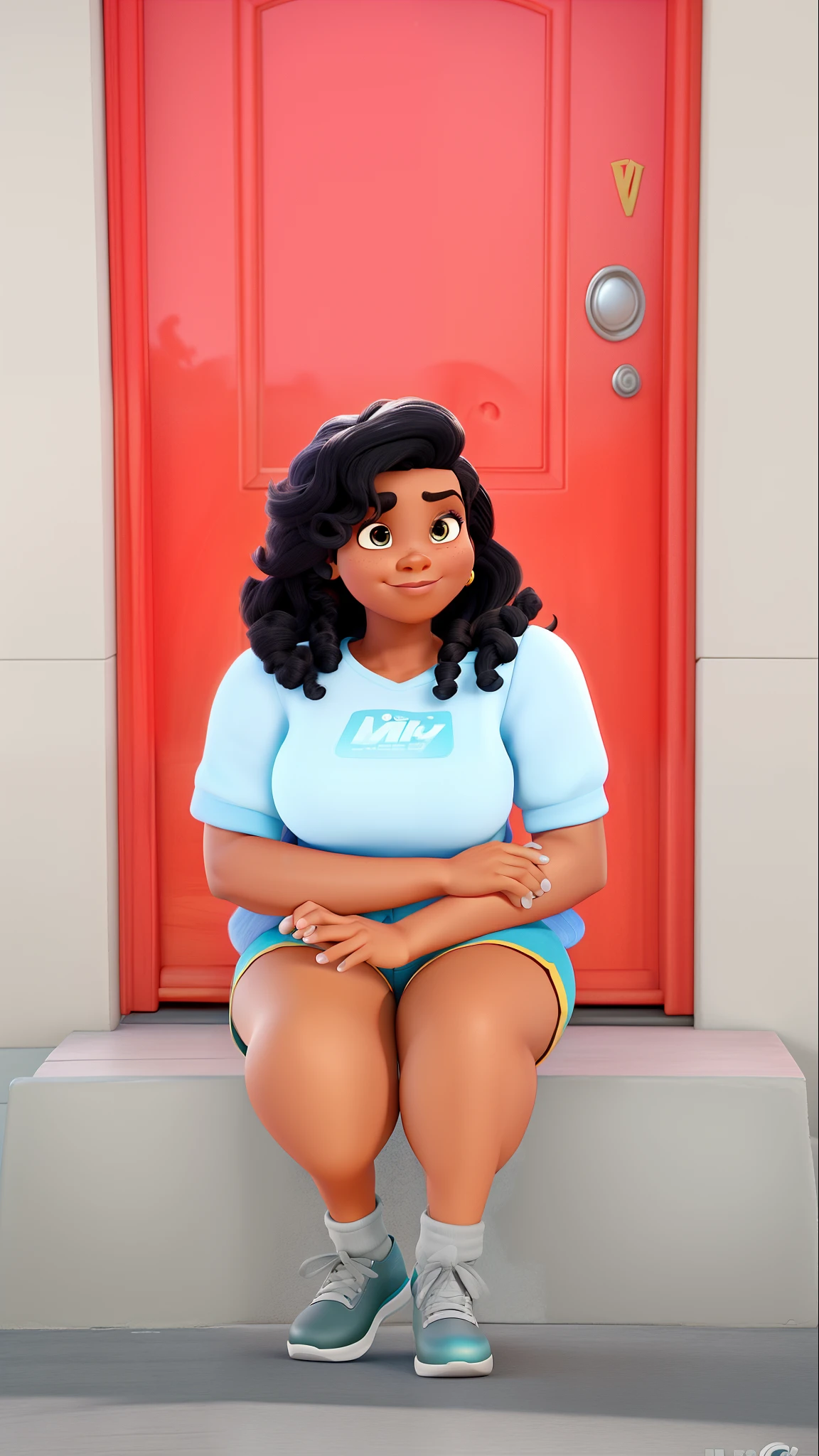 Um uma mulher negra cabelos cacheados estilo poster de filme disney pixar, alta qualidade, melhor qualidade