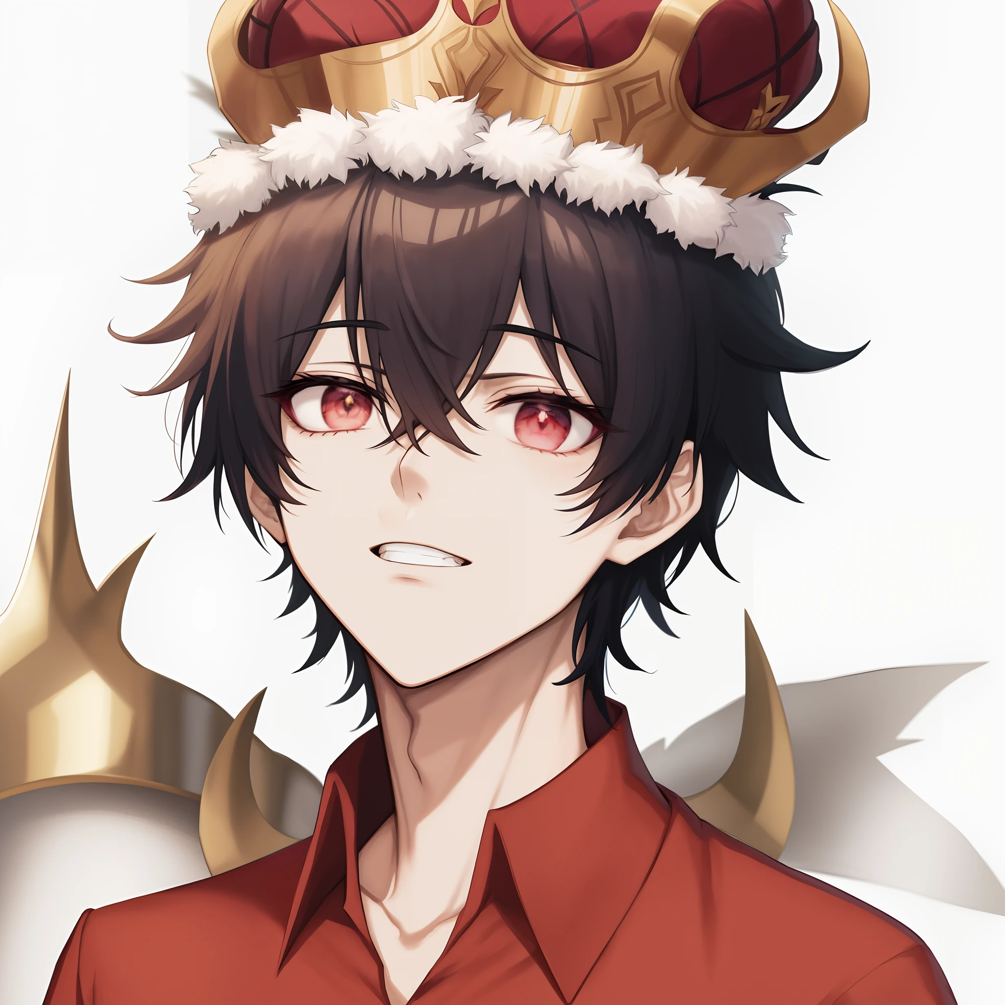 Anime boy with a crown on his head, handsome prince, Pose elegante real, Traje real de Akira, Arte Oficial, muitas coroas!! upon his head, com coroa, com uma coroa, arte chave do anime, official illustration, homem com coroa, em uma coroa, prince crown of red gears, Beautiful androgynous prince, Kawacy, usando uma coroa e terno