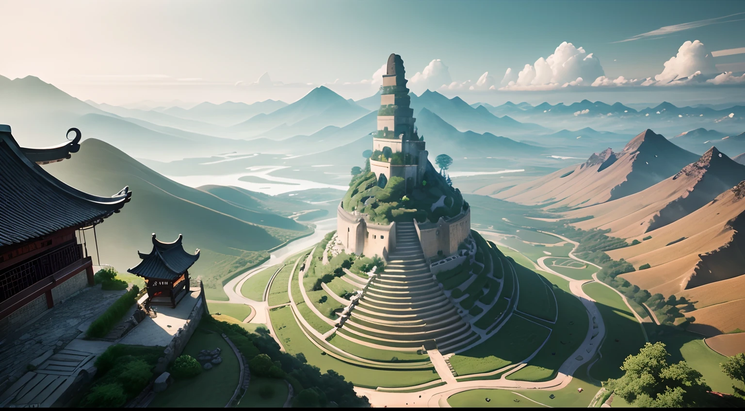 Official Art, Ancient China, china villages, Beautiful Landscapes, Epic Landscapes, Realistic Lights, Masterpiece, High Quality, Beautiful Graphics, High Detail , Global Illumination, Unreal Engine Rendering, Octane Rendering, (HDR: 1.3). Illustrate a person strive to stand out and showcase his heroic qualities in a bustling crowd. Capture a scene of people aspiring to soar high into the celestial realms, symbolizing their ambitions and aspirations. Camera angle from the top of the person, with a bustling crowd beneath this person. Top angle. Looking at viewer. Try to reach viewer.