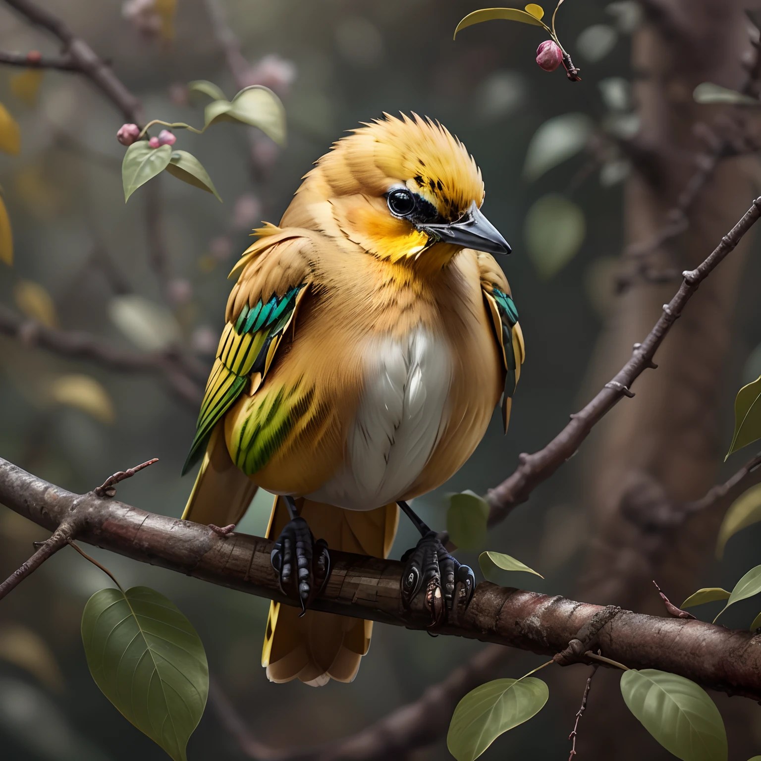 yellow bird, Flor, Obras maestras, Calidad superior, La mejor calidad, Arte Oficial, beautiful and aesthetic, 8K RAW, realista, yang08k,