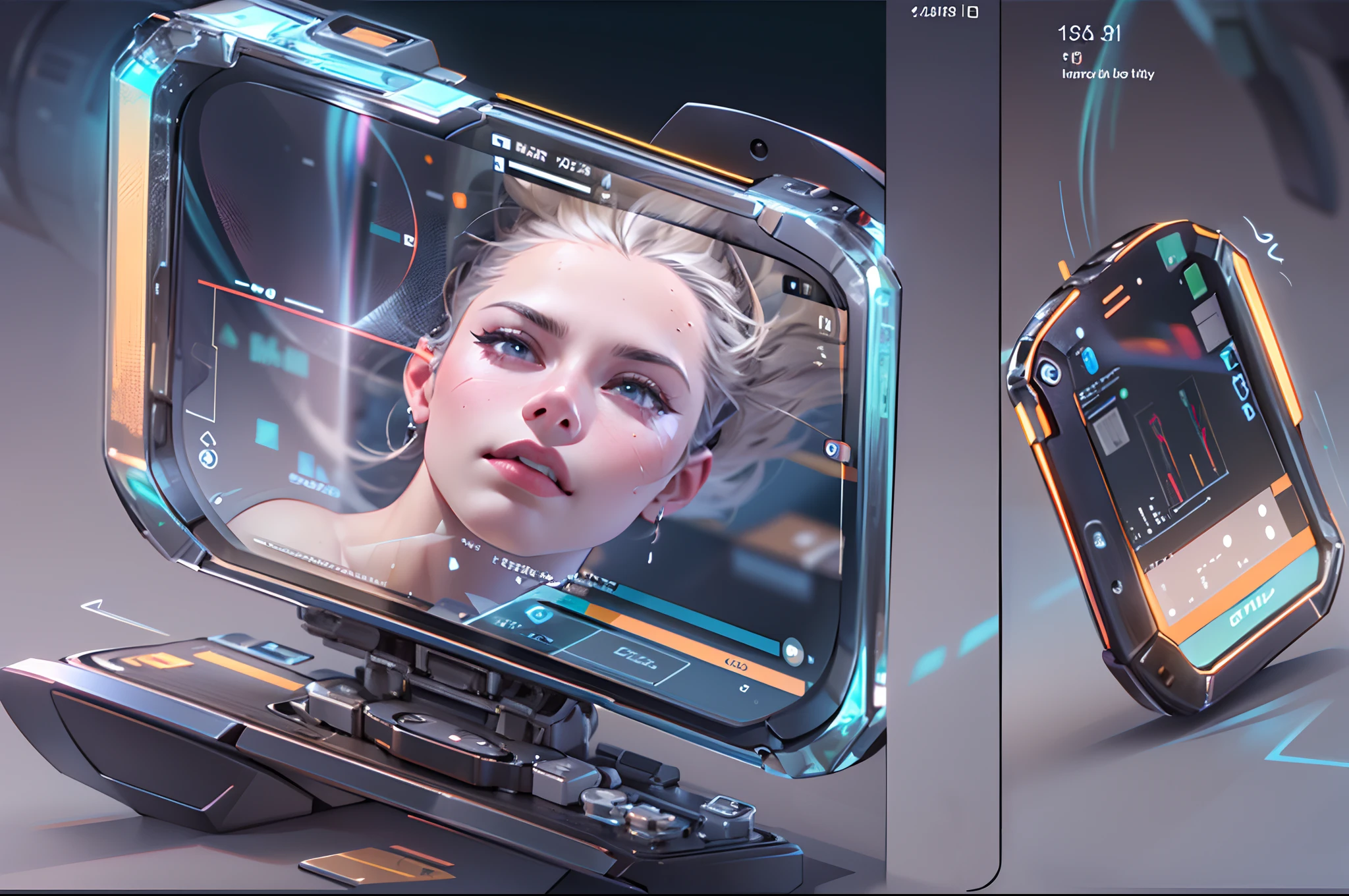 ((Transparent smartphones)),sense of science and technology,Futuristic,closeup cleavage,extreme hight detail,Real light,super-fine,Hyper-realistic,Ultra photo realsisim,tmasterpiece,8K,on focus,Bokeh,Detailed pubic hair,Hyper-detailing,high qulity,High definition,dynamic viewing angle