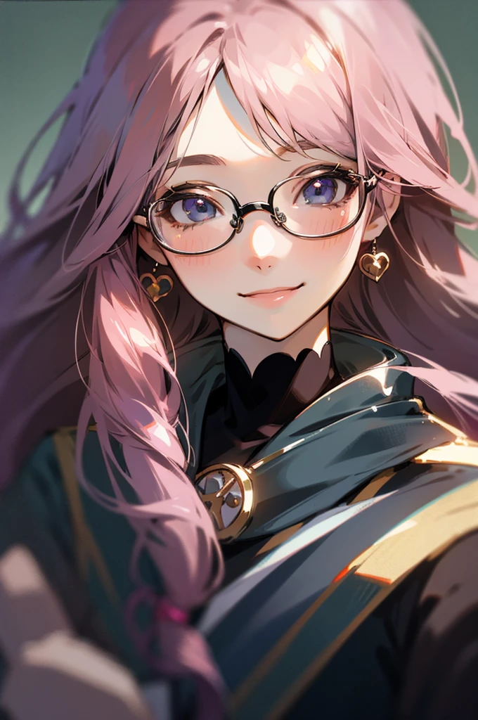 close up shot of woman with glasses, posing for a picture, smiling for camera, with glasses, pretty smile, beautiful long hair, kawaii realistic portrait, high quality portrait