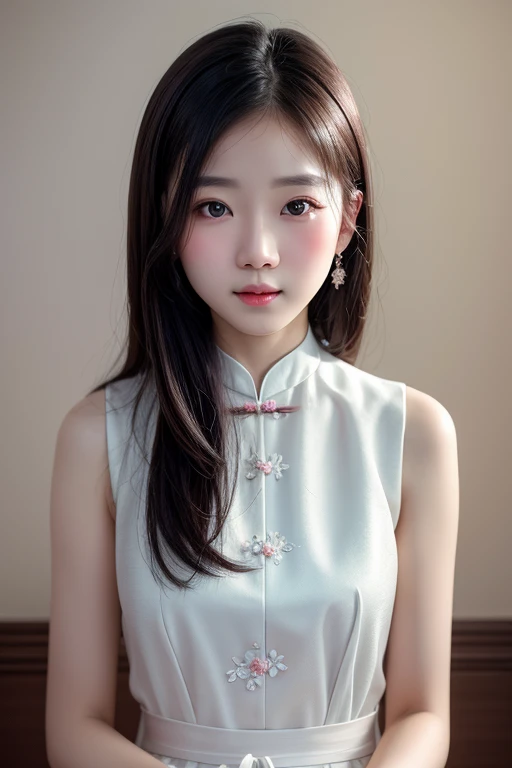 1girl, aodai xuyen thau white, photo art, (flower), a stunning photo with beautiful saturation, ultra high res,(realistic:1.4)),deep shadow,(best quality, masterpiece), pale skin, dimly lit, shade, flustered, blush, highly detailed, skinny, BREAK depth of field, film grain, wrinkled skin, looking at viewer, knee, warm smile, (upper body), masterpiece,ultra realistic,32k,extremely detailed CG unity 8k wallpaper, best quality