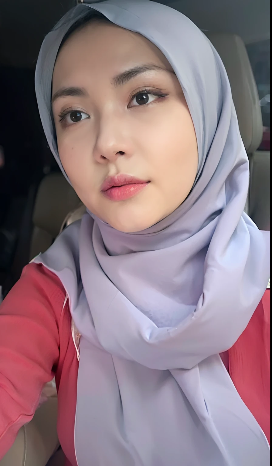 a close up of a woman wearing a hijab in a car, malaysian, hijab, sakimi chan, beuatiful face, scarf, lovely woman, faridah malik, leaked photo, with cute - fine - face, with kind face, with accurate face, white hijab, 8k selfie photograph, zenra taliyah, 30 years old woman