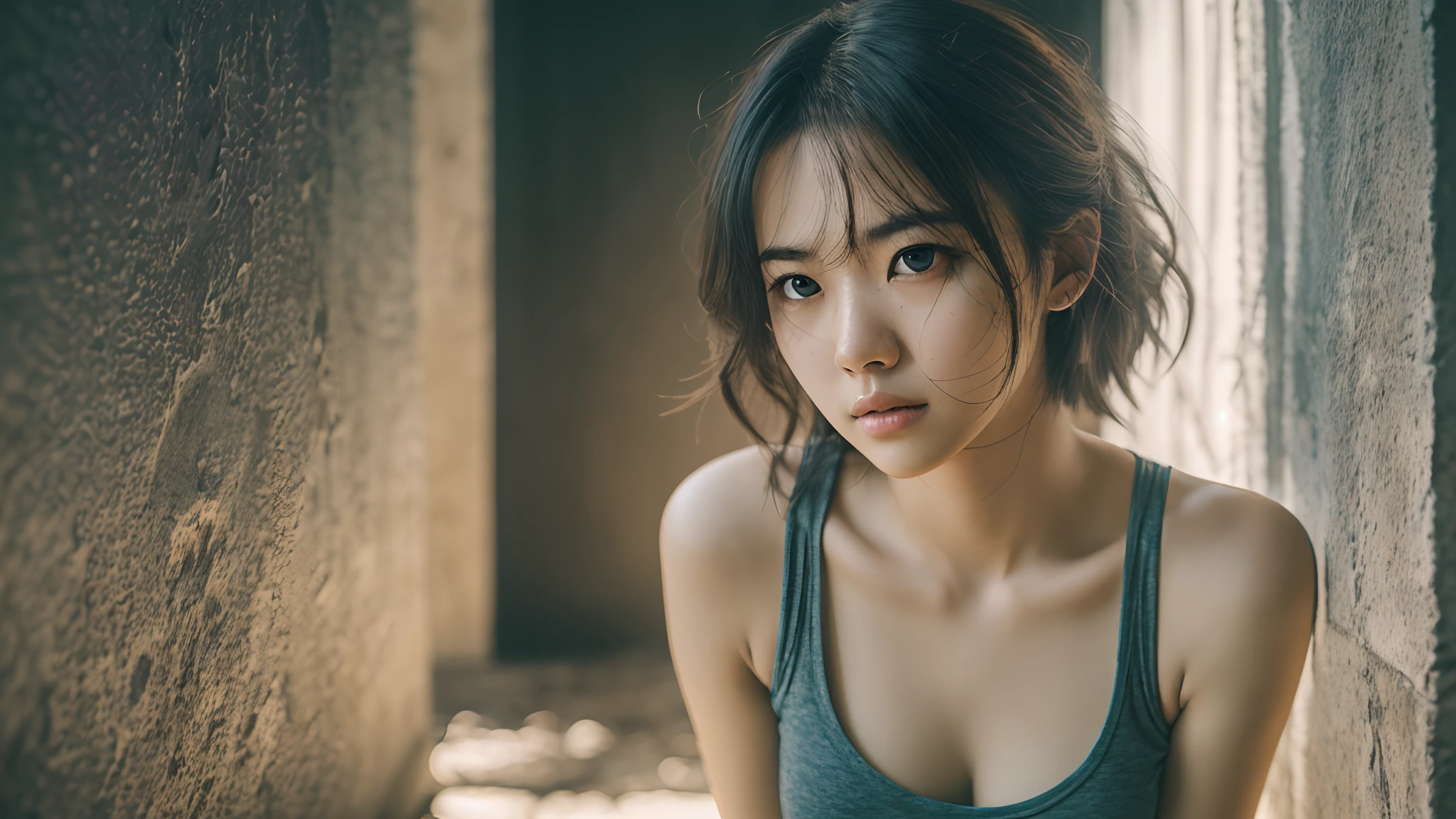 Random posture, mix4,(8k, RAW photo, best quality, masterpiece:1.2), (realistic, photo-realistic:1.37), 1girl, korean 21-years-old girl, medium-large breast, night, rain, half body crop, professional lighting, photon mapping, radiosity, physically-based rendering,, gradient dark color hair, bright color tank top shirt and shorts, top quality picture, (masterpiece), (exquisite CG), extreme light and shadow, messy hair, master's work, rich details, (fine facial features), (highest quality picture), (masterpiece), (detailed eyes), Look ahead with your eyes, super beautiful detailed face, super detail, extreme detail, high resolution, ultra-quality, high definition RAW color photos, high saturation, professional photography, cinematic lights, depth of field, film photography, VFX, 4K landscape wallpaper --auto --s2