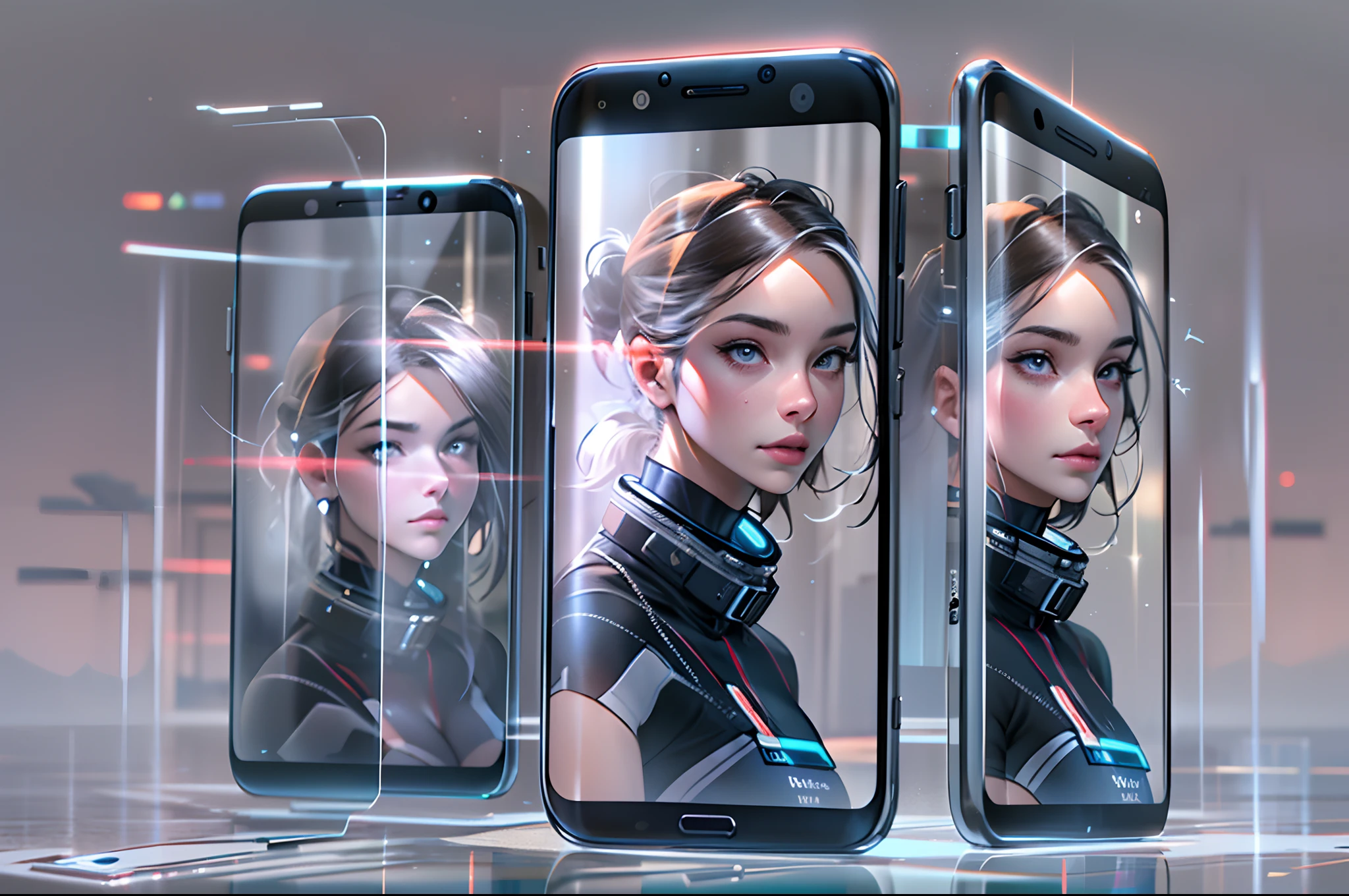 ((Transparent smartphones)),(Virtual projection),sense of science and technology,Futuristic,closeup cleavage,extreme hight detail,Real light,super-fine,Hyper-realistic,Ultra photo realsisim,tmasterpiece,8K,on focus,Bokeh,Detailed pubic hair,Hyper-detailing,high qulity,High definition,dynamic viewing angle