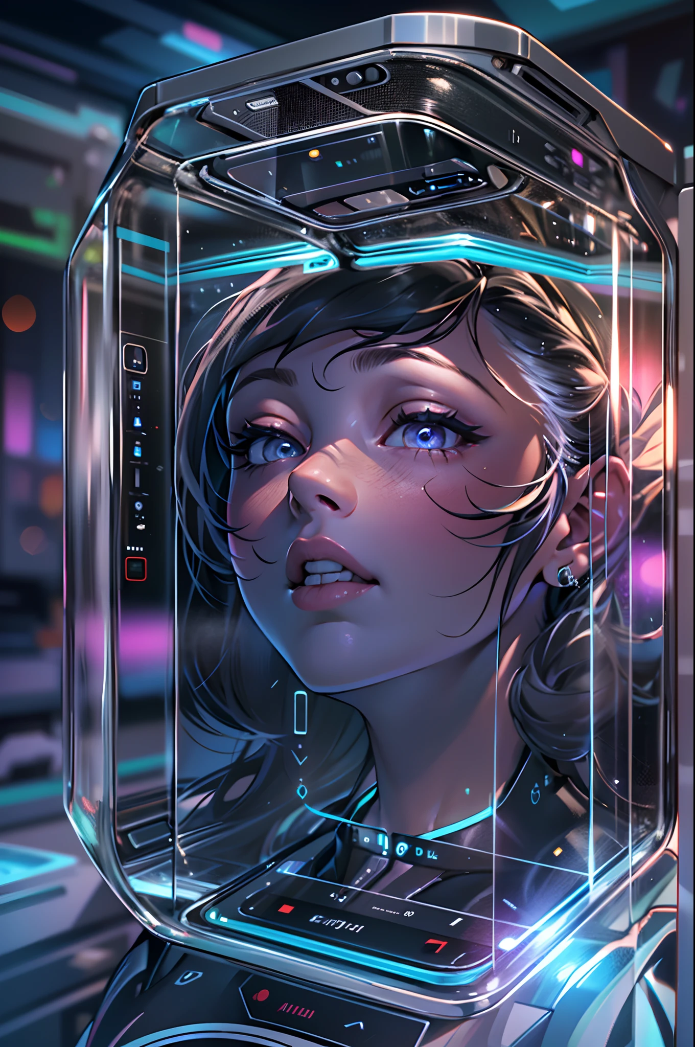 （（Transparent smartphones）），（Virtual projection），sense of science and technology，Futuristic，closeup cleavage，extreme hight detail，Real light，super-fine，Hyper-realistic，Ultra photo realsisim，tmasterpiece，8K，on focus，Bokeh，Detailed pubic hair，Hyper-detailing，high qulity，High definition，dynamic viewing angle