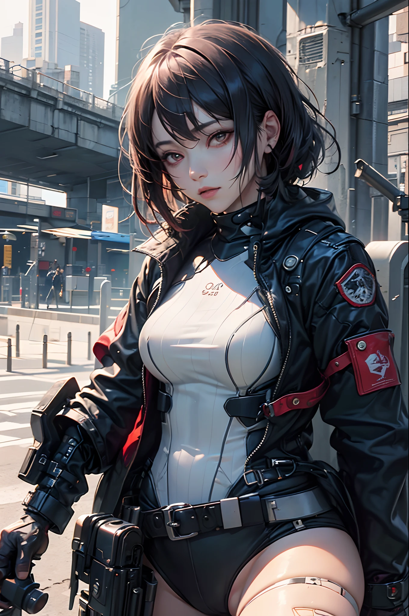 Ghost in the Shell、majora、solo
Motoko Kusanagi, Estiro Anime Beauty, thin, paler, medium breasts, slim waist, (masterpiece, best qualtiy:1.2), cowboy shot, yui, 1womanl, Inexpressive, a closed mouth, look at viewr, Two with arms crossed, jaket, Leotard, Muthrosartos, gloves, escort, top-quality, High resolution, realistic hand, Detailed hand, holding gun,shooting, Beautiful red eyes, shiny eyes, Big eyes, Spectacular background,Urban Street Lights, it is night, Wagas, Magnificent light,Night Background,Holding a swimming pool