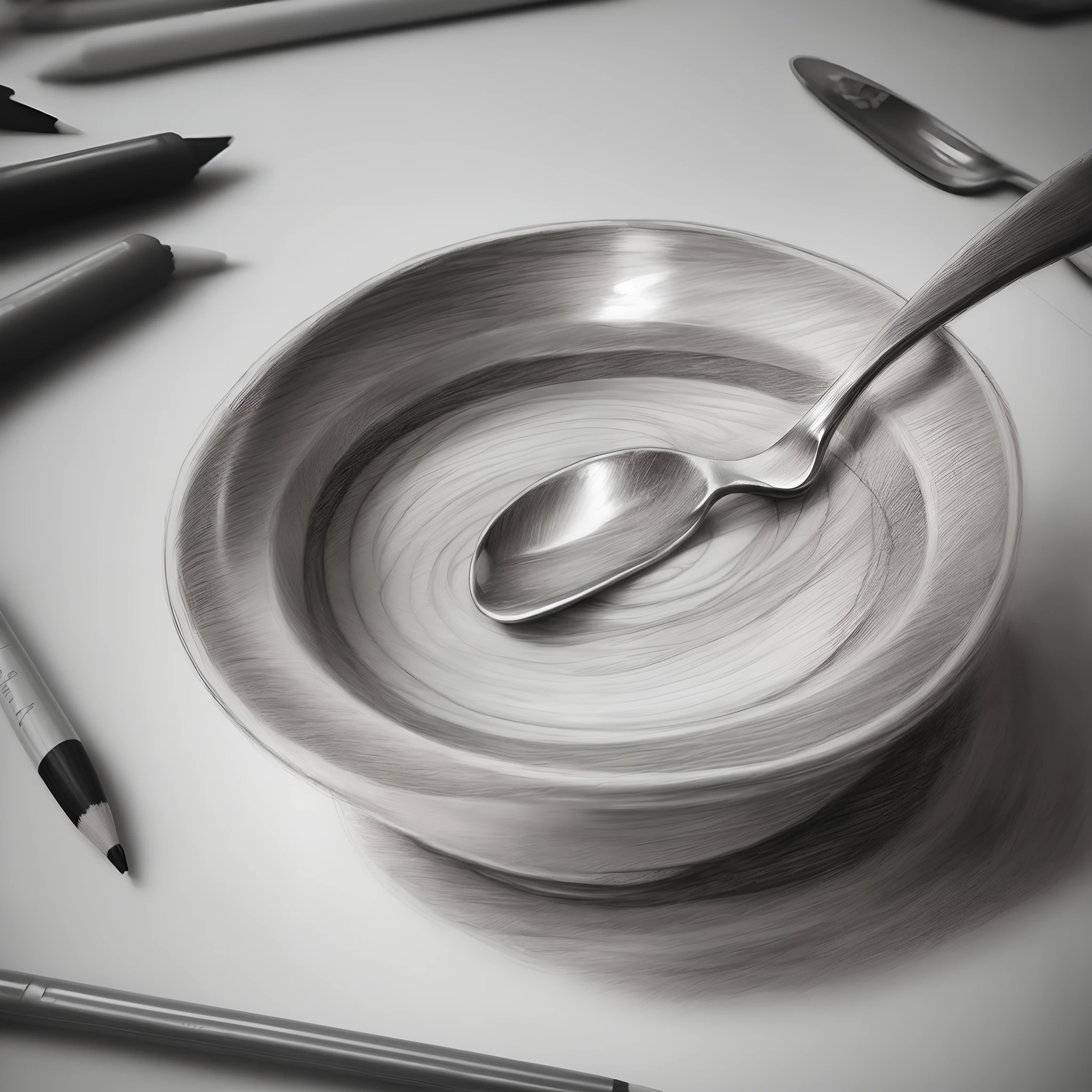 Realistic drawing of a spoon in pencil