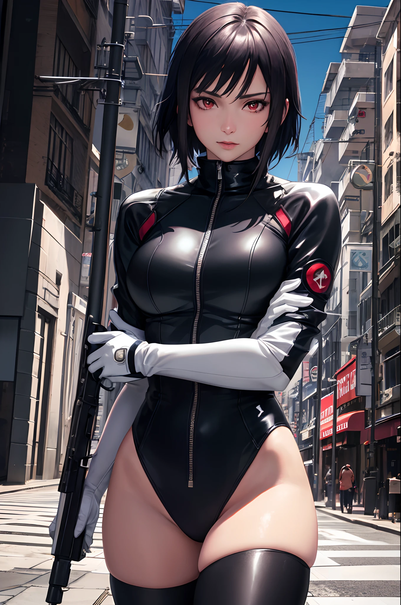 (Suko Kusanagi)Ghost in the Shell
Estillo Anime Beauties, thin, paler, medium breasts, slim waist, (masterpiece, best qualtiy:1.2), cowboy shot, yui, 1womanl, Inexpressive, a closed mouth, look at viewr, Two with arms crossed, jaket, Leotard, Muthrosartos, gloves, escort, top-quality, High resolution, realistic hand, Detailed hand, holding gun,shooting, Beautiful red eyes, shiny eyes, Big eyes, Spectacular background,Urban Street Lights, it is night, Wagas, Magnificent light,Night Background,Holding a swimming pool