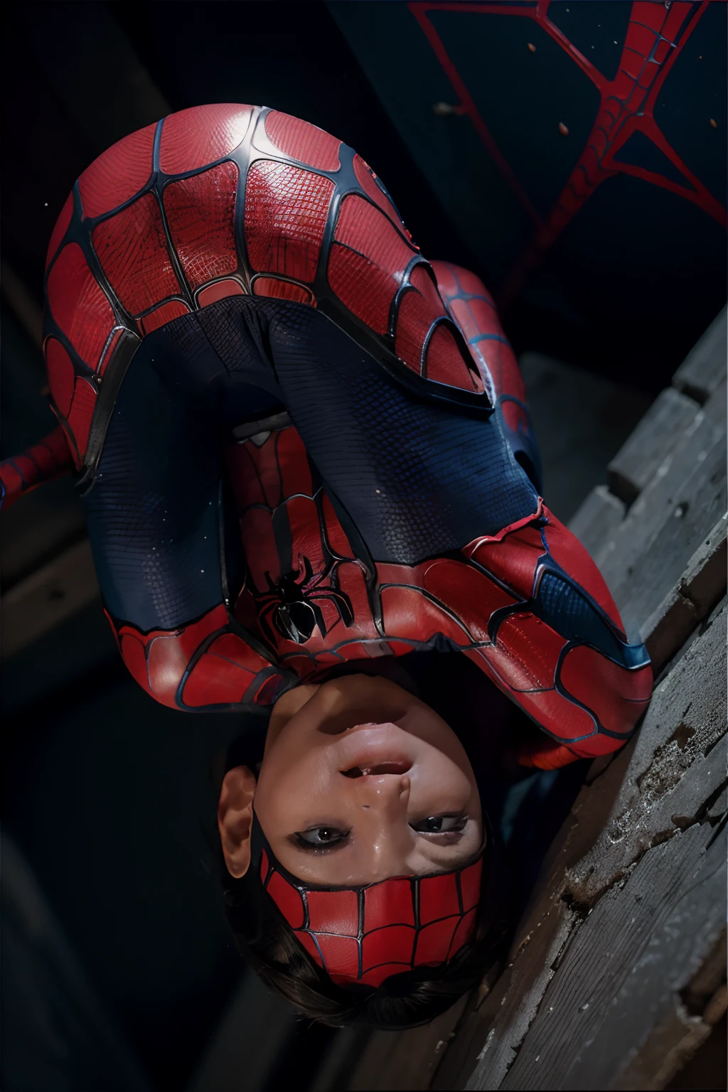 (a 3-year-old child,detailed Spiderman costume,realistic),(best quality,4k,ultra-detailed),(vivid colors,highres),(portrait,photography),(bright lighting)