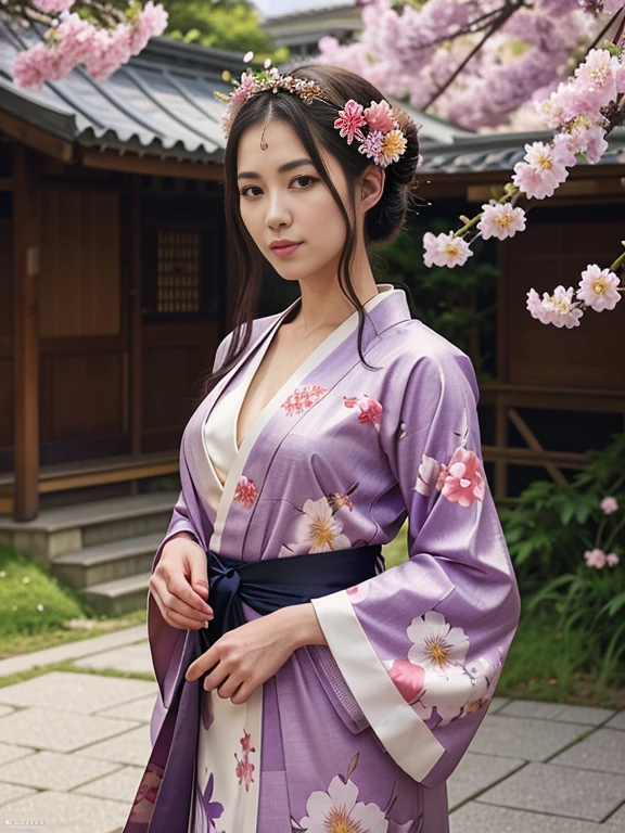 arafed woman in a kimono with flowers on her head, beautiful digital artwork, beautiful digital illustration, beautiful digital painting, gorgeous digital painting, artwork in the style of guweiz, photorealistic anime girl render, smooth anime cg art, beautiful digital art, great digital art with details, stunning digital illustration, detailed digital anime art, render of april, beautiful anime portrait