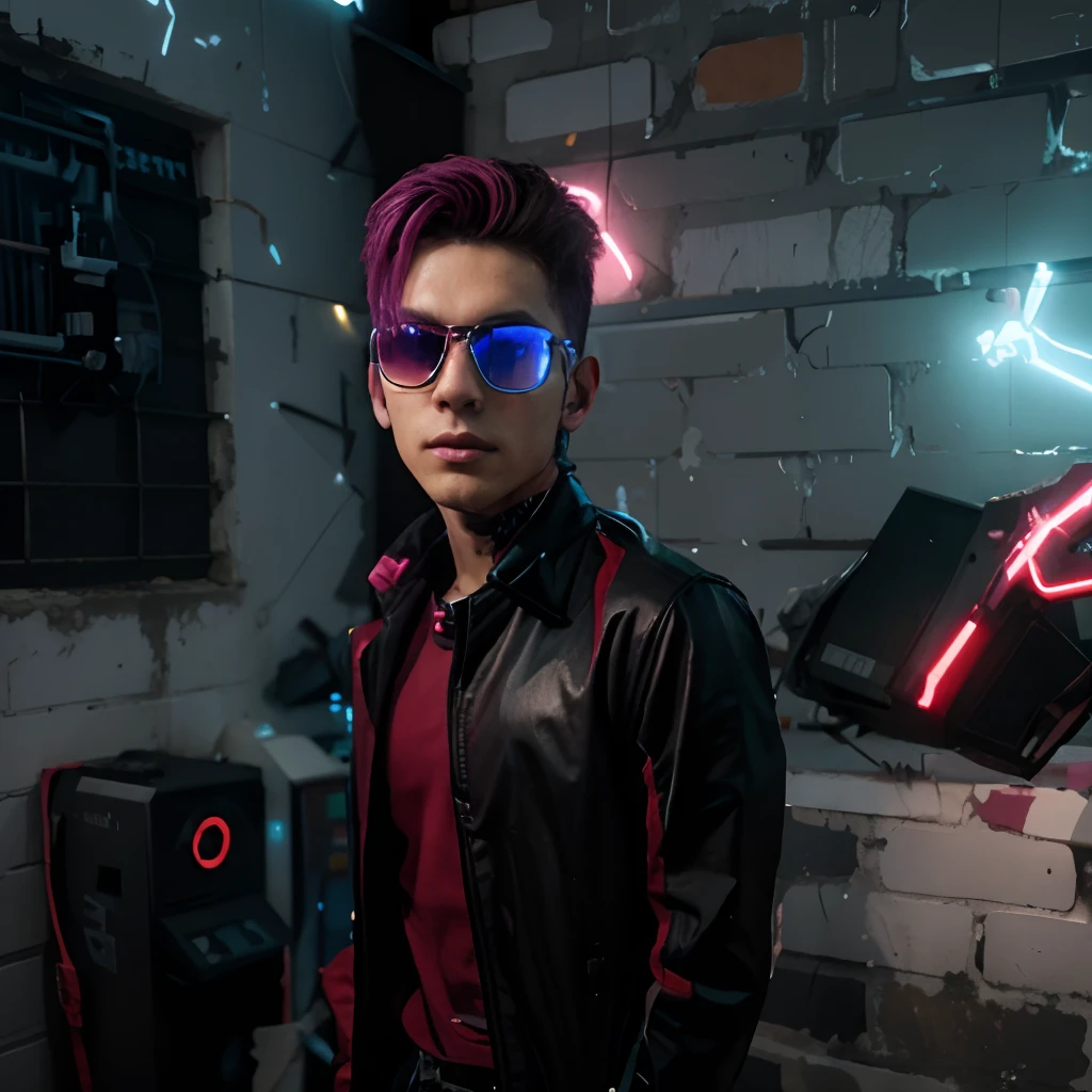 Cyber punk handsome boy change background
