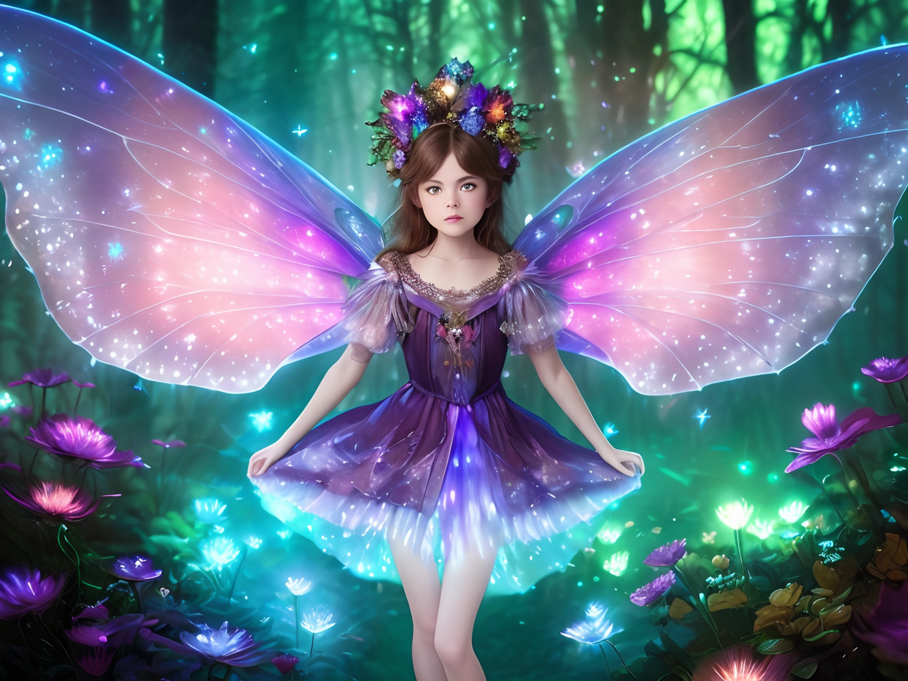 (highly detailed:1.2),(best quality:1.2),(8k:1.2),sharp focus,(subsurface scattering:1.1),award-winning photograph
(glowing bioluminescent forest:1.2),adorable chibi fairy ,kiernan shipka mackenzie foy barbara palvin, iridescent fairy wings
(very detailed background:1.2),(magical fantasy:1.0), (knollingcase:1.1),(dreamlikeart:1.1), dramatic lighting, by greg rutkowski alphonse mucha wlop, size 2160 x 1216