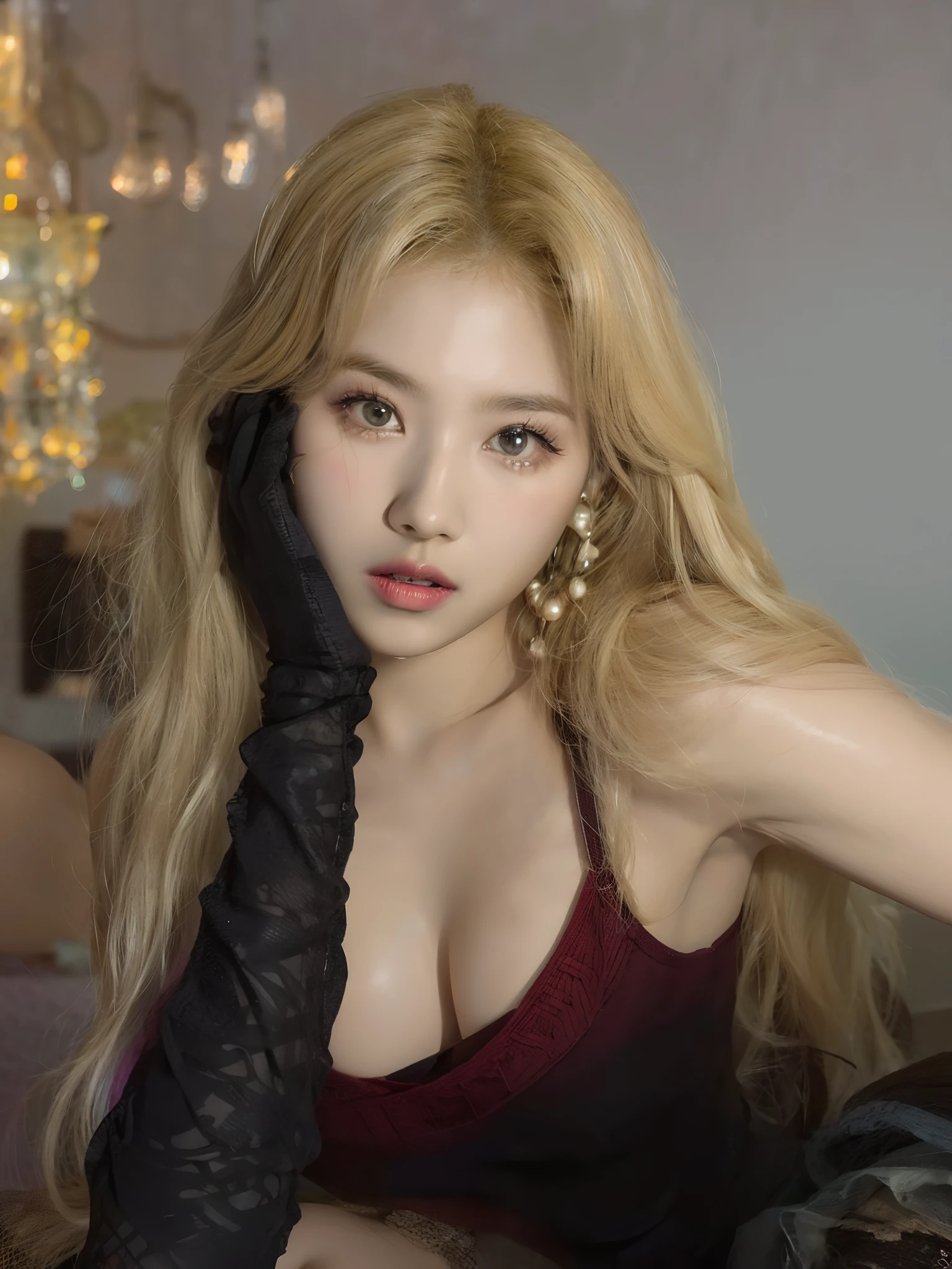 mujer rubia con pelo largo y guantes posando para una foto, con cabello largo y rubio, Cara sexy con maquillaje completo, 18 years old, Lalisa Manobal, 8k selfie photograph, Sakimichan, 3/4 busto, Ava Max, Cara sexy, look sexy, Chica coreana, ulzzang, BBWCHAN, resplandeciente