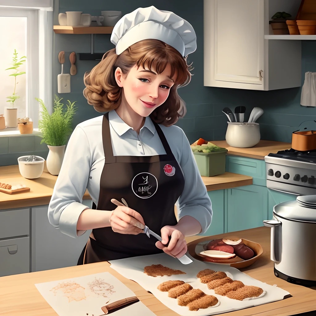un dessin cartoon d’une mamie qui fait des pâtisseries dans une cuisine avec du cannabis. Et une écriture en bas « Les Pâtisseries de Paulette ».