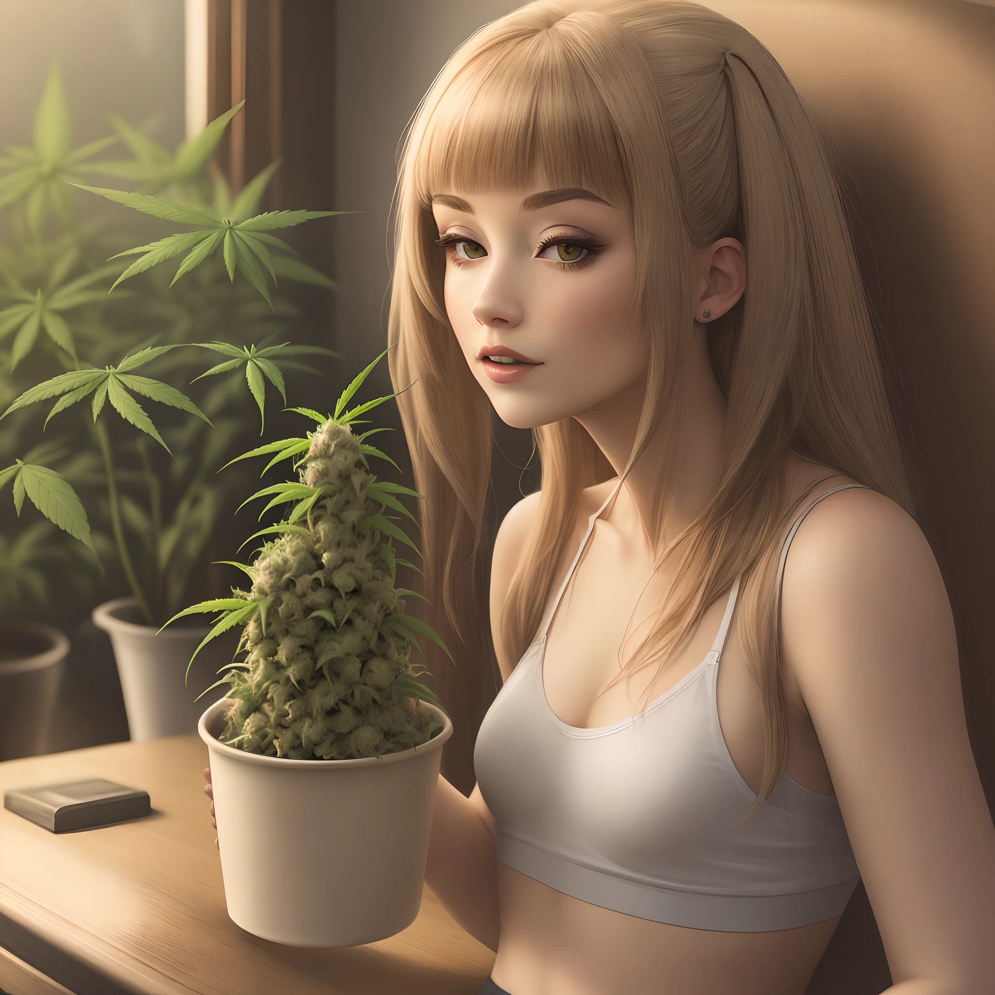 (masterpiece, top quality, best quality, official art, beautiful and aesthetic:1.2), a close up of a beautiful woman sitting on a motorcycle with a medical sign, personification of marijuana, princess of cannabis, cannabis, marihuana, marijuana organic painting, marijuana, smoking weed, wearing a marijuana t - shirt, cannabis!, marijuana themed, cannabis paranoia, entheogen, marijuana asymmetrical, pot leaf, marijuana!, weed, ganja, 8 k hd detailed oil painting, at a city street, photorealism,