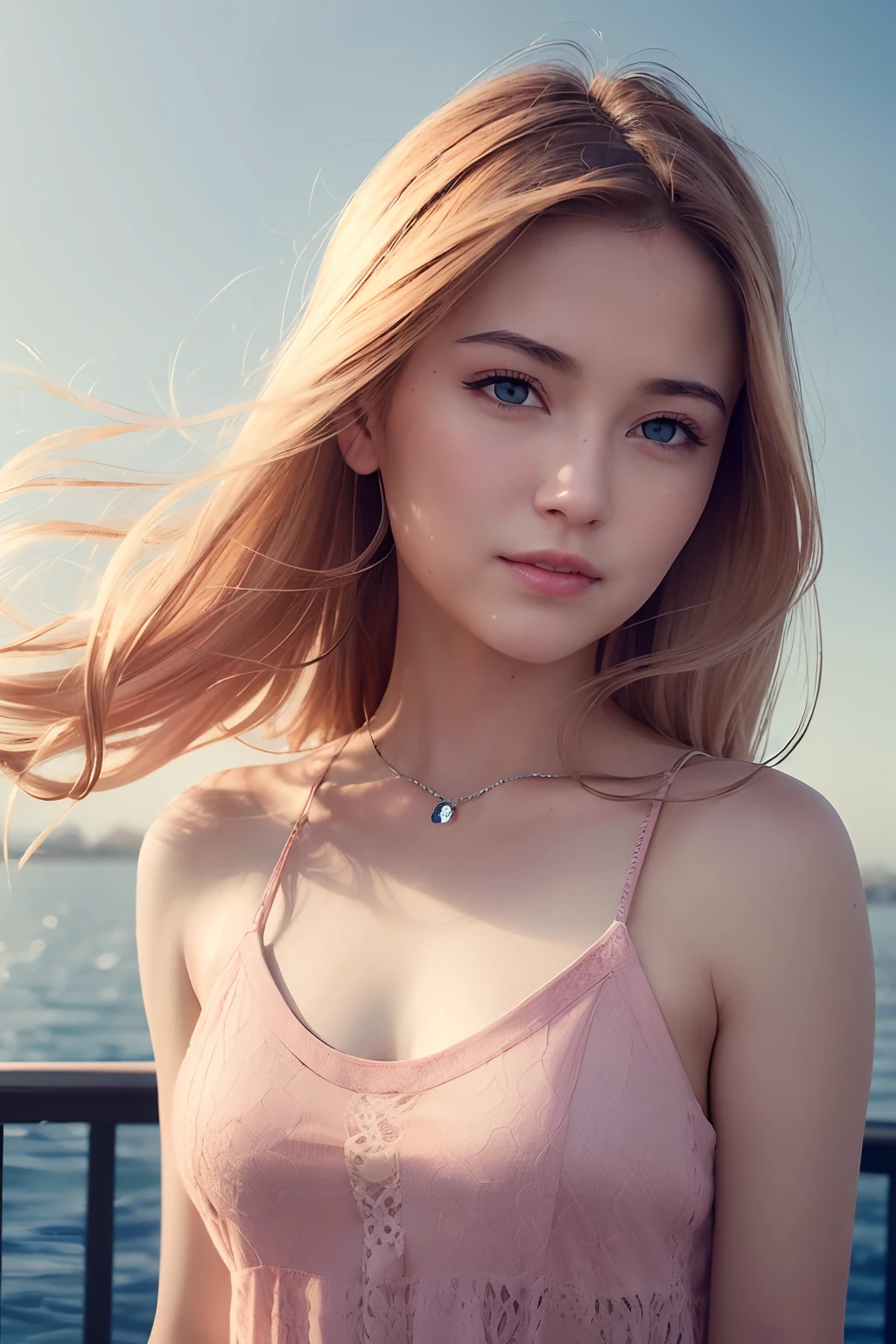 (8k, Best Quality, Masterpiece:1.2), (Realistic, Photorealistic:1.37), Ultra Detail, 1 Girl,Cute,Solo,Beautiful Detailed Sky,Date,(Blush),(Smile:1.15),(Closed Mouth)Small Breasts,Beautiful Detailed Eyes,(Long Hair: 1.2),Floating Hair NovaFrogStyle, Upper Body, Tank Top