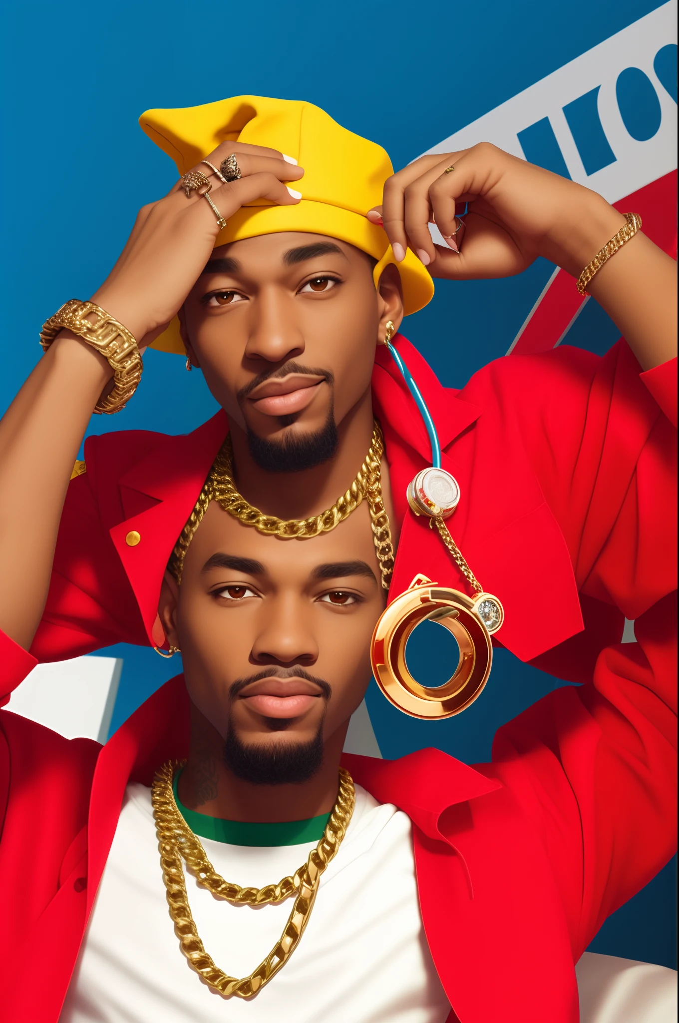 Dr. Suess, drinking lean, wearing cuban chains. With rings on his fingers
