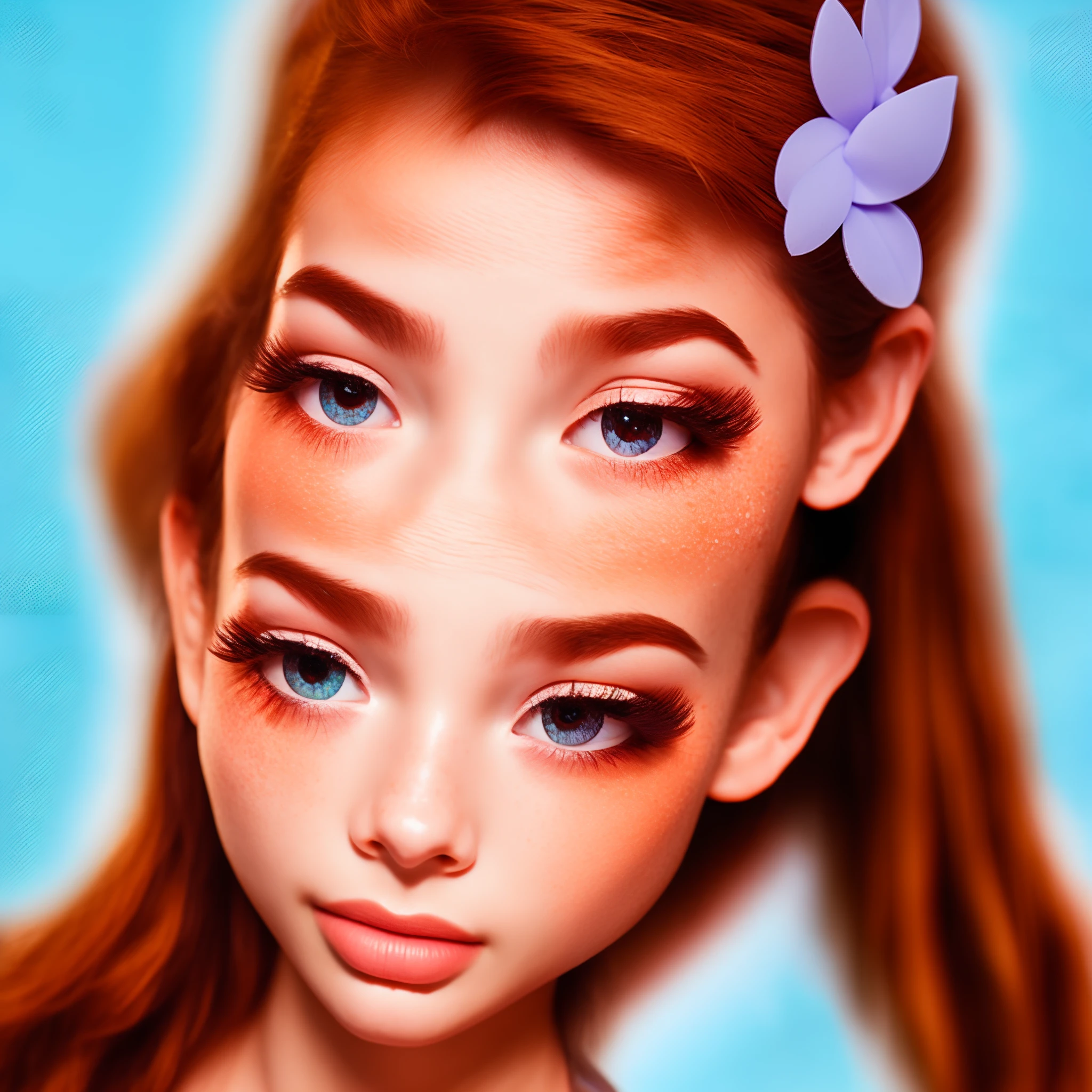 create Disney Pixar Poster of a teenage female with long Ginger hair blue eyes a septum piercing and freckles all over her face. Art style should be inspired by Disney Pixar. The poster should have the title printed on the front. the title is "Leylah"