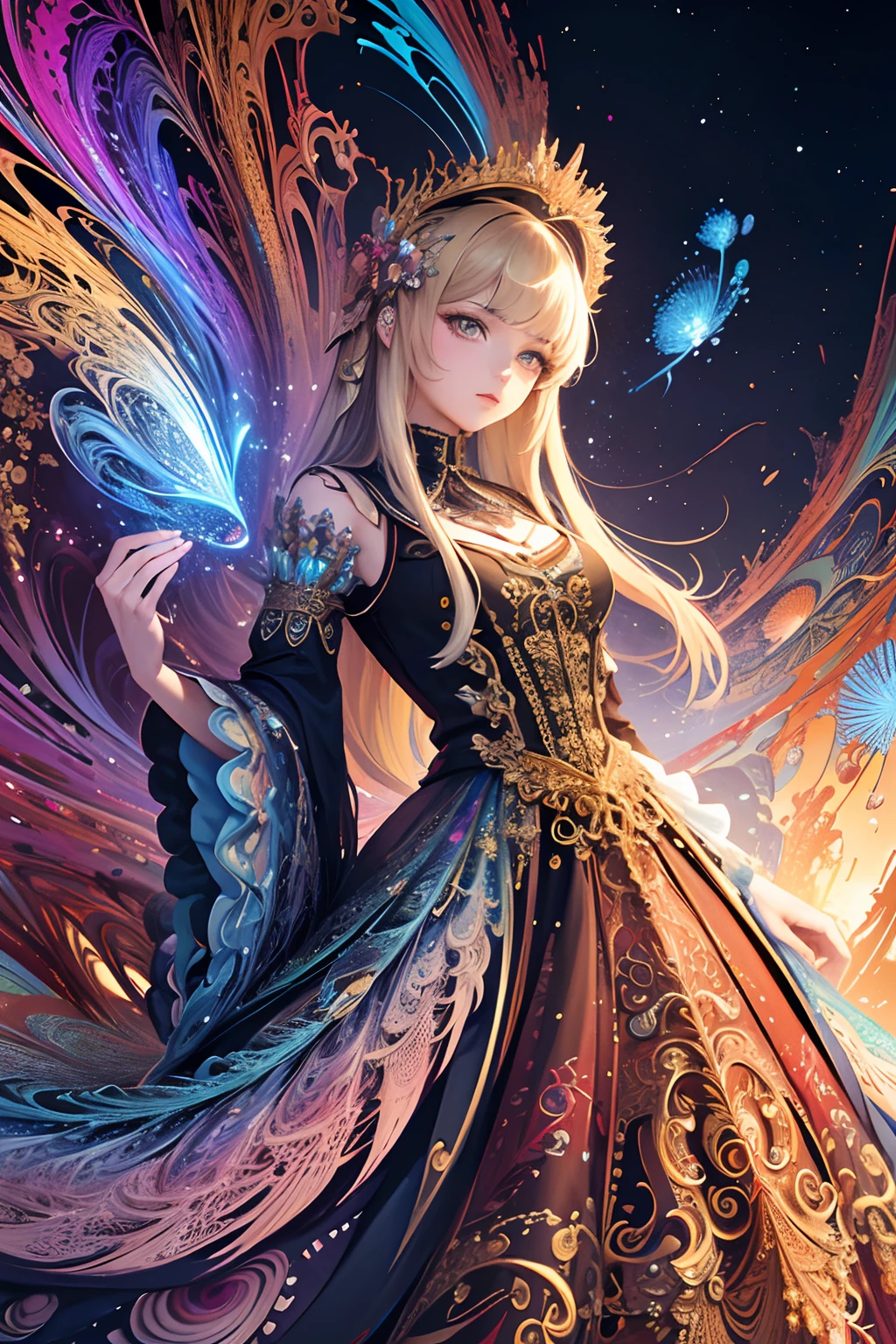 (masterpiece, top quality, best quality, official art, beautiful and aesthetic:1.2), (1girl), extreme detailed,(fractal art:1.3),colorful,highest detailed