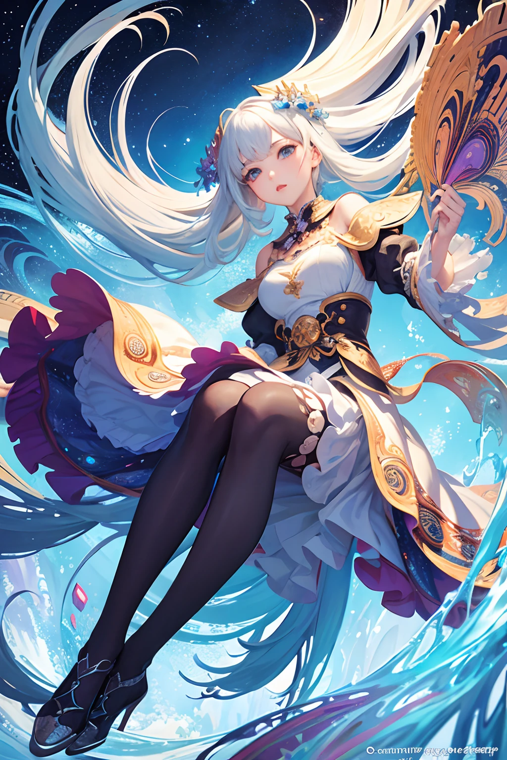 (masterpiece, best quality), Mobile_Legends_Odette, blunt_bangs, blue_eyes, blonde_hair, smile,