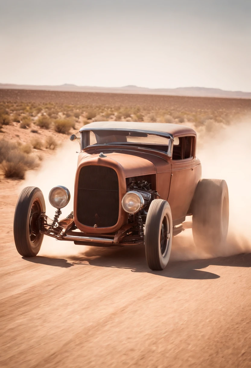 ultra futuristic areodinamic hot rod race in the old west, dusty,...