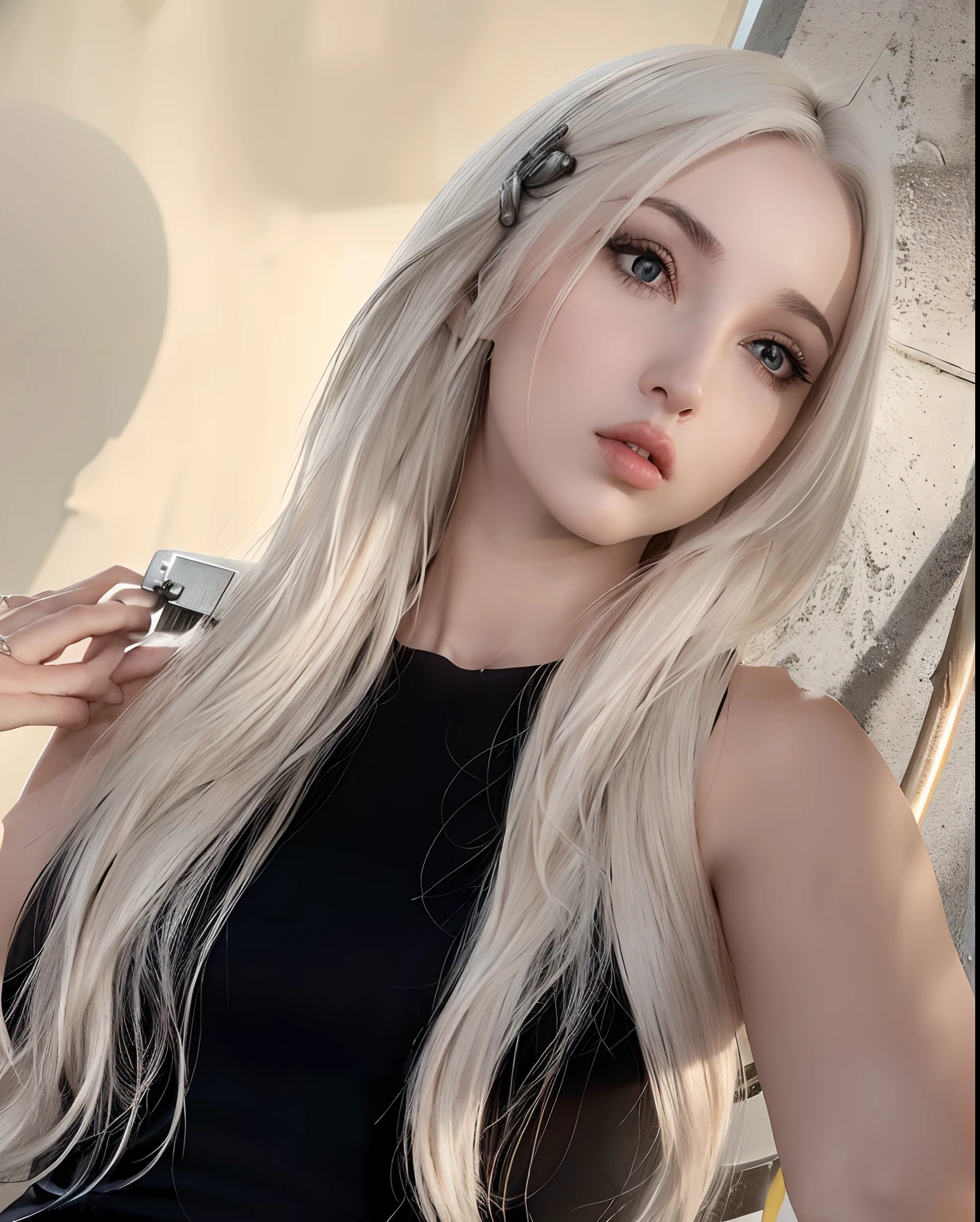 Mulher de cabelos loiros com longos cabelos brancos e vestido preto segurando um telefone celular, com cabelos longos brancos, ava max, com longos cabelos brancos, menina perfeita de cabelos brancos, menina coreana, Tifa Lockhart com cabelos brancos, longos cabelos loiros e olhos grandes, menina com cabelo branco, longos cabelos loiros e olhos grandes, Cl, cabelos lisos longos e brancos, extremely pale blond hair