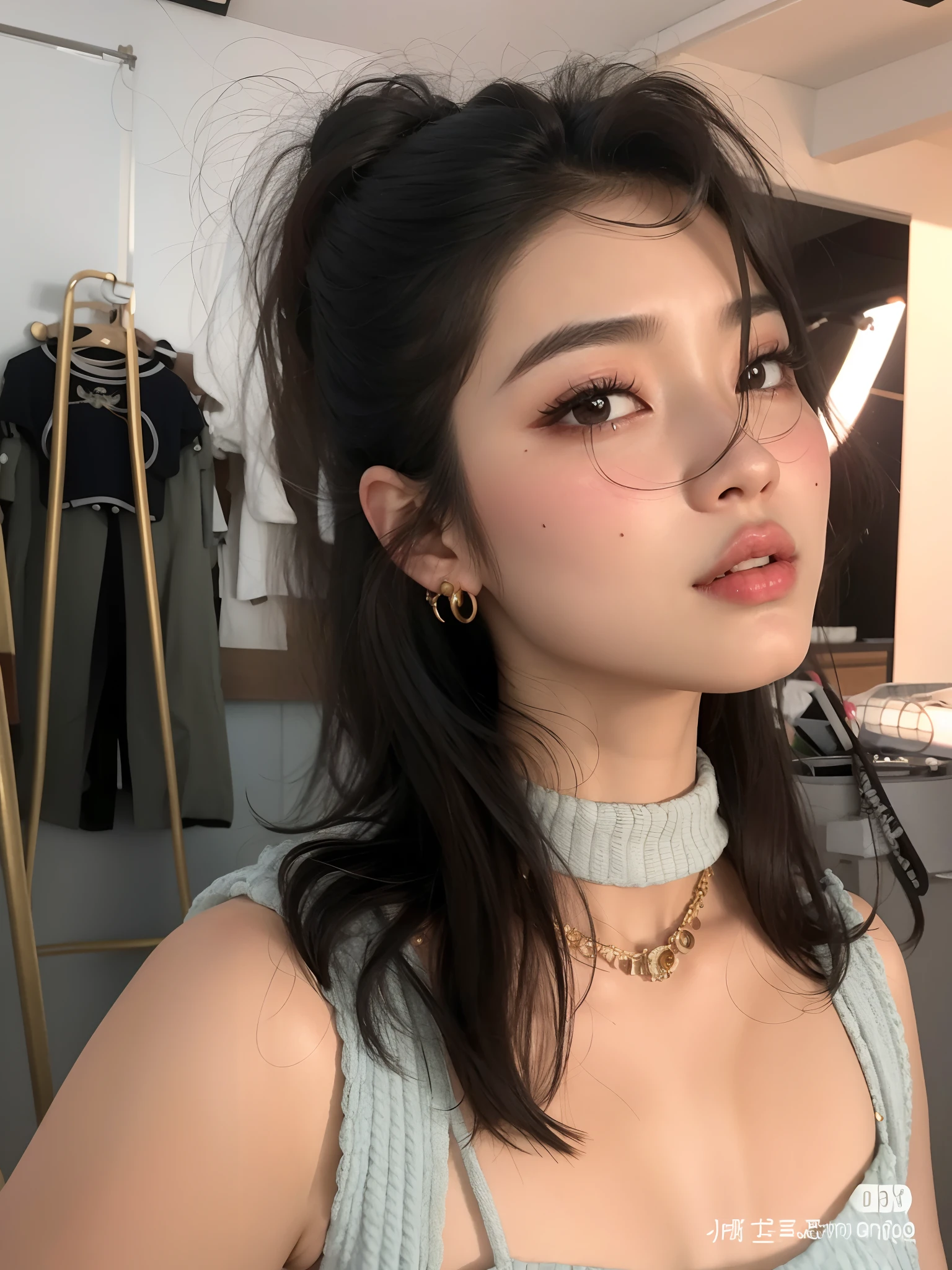 um close up de uma mulher com um estrangulamento e um colar, gemma chen, Xision Wu, gorgeous chinese model, Lulu Chen, Poarch bonito, Beautiful Asian girl, young cute wan asian face, estilo jackie tsai, usando gargantilha, a young asian woman, Xintong Chen, Wenfei Ye, jennie blackpink, dilraba dilmurat, Chengyou Liu