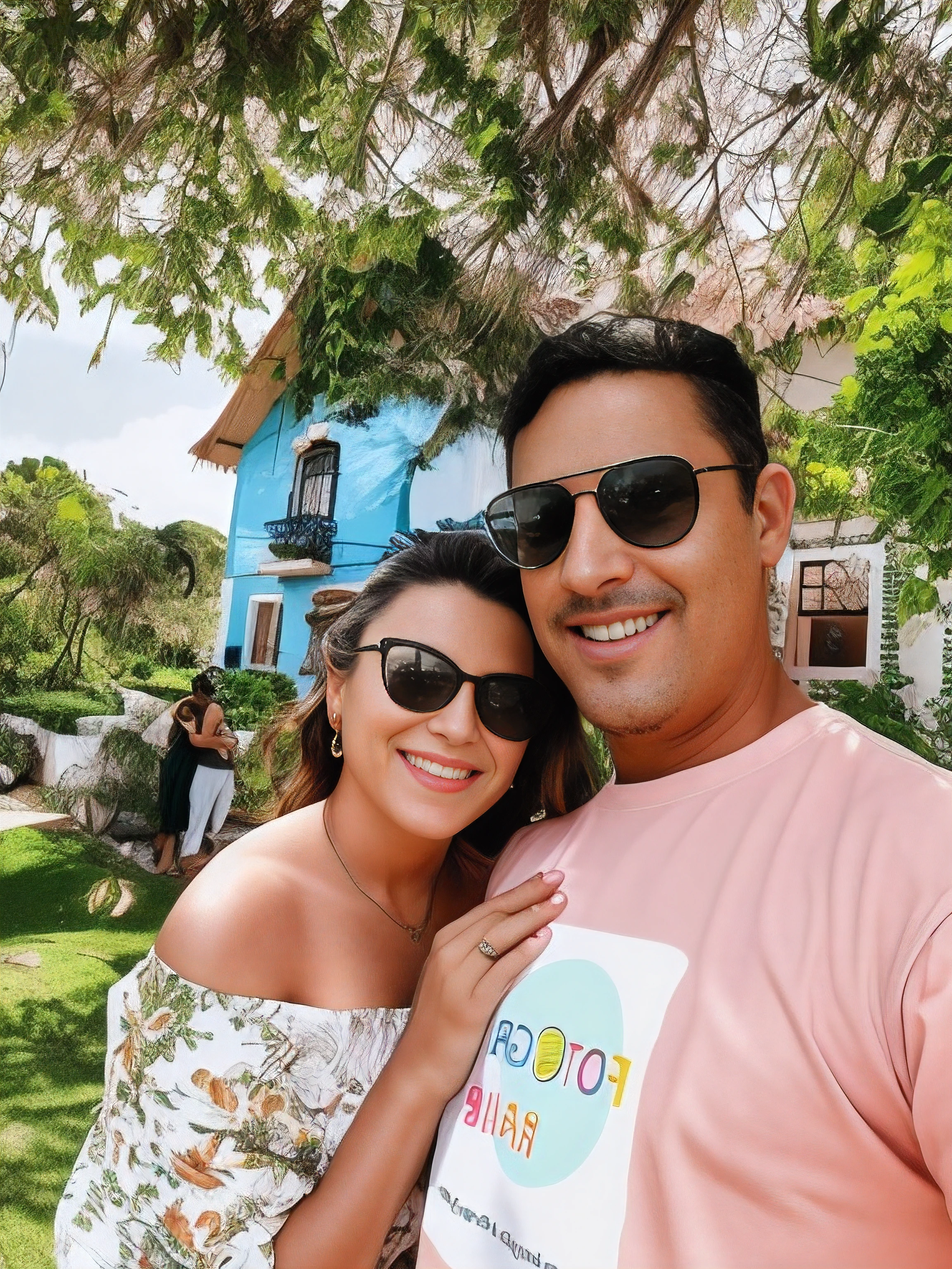 There is a man and a woman posing for a photo in front of a house, in front of the house, Casal feliz, Directed by: Nandor Soldier, Olivia de Bernardinis, em frente a uma casa de dois andares, foto do snapchat, divertindo-se, tirado no iphone 14 pro, they are in love, tirado no iphone 1 3 pro