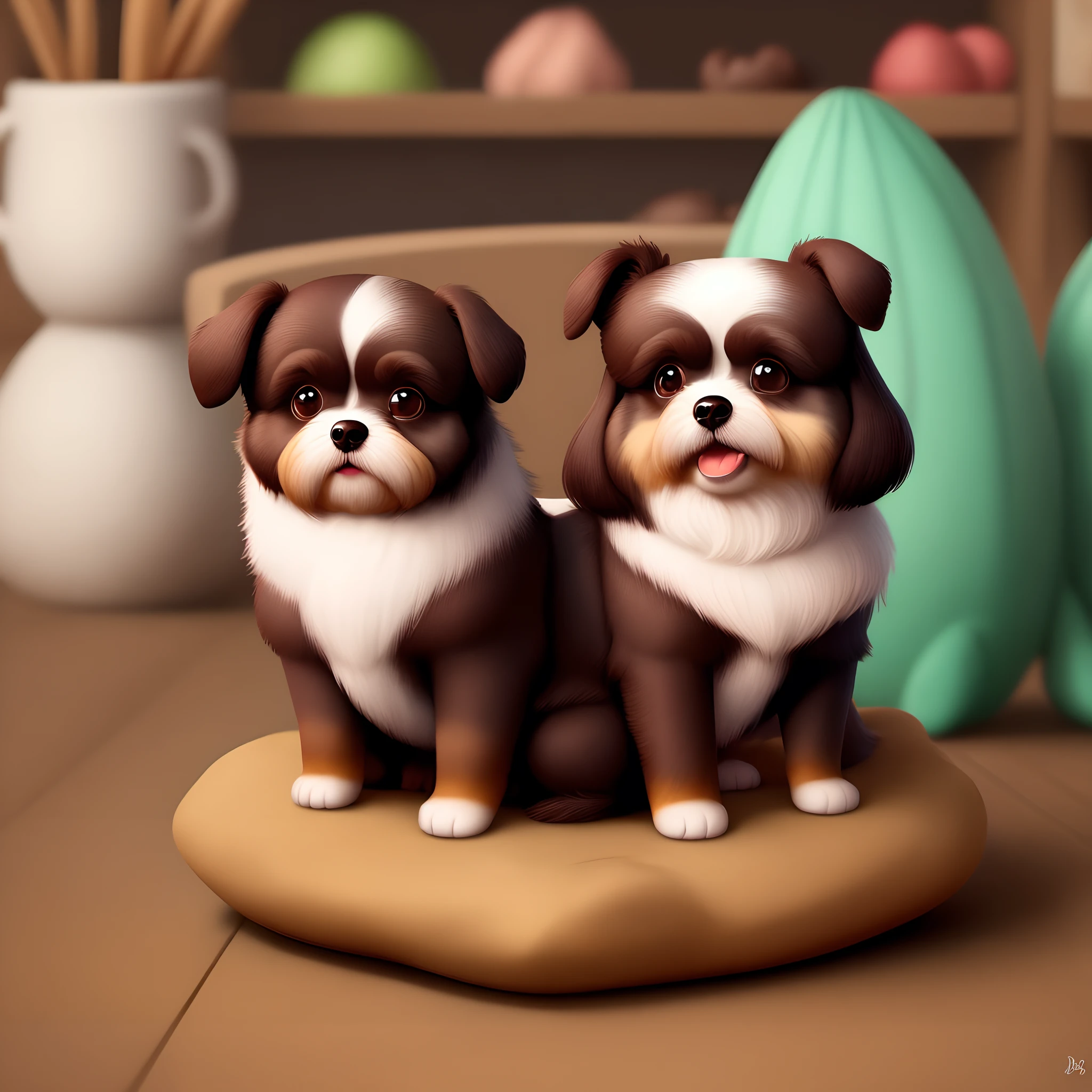 Disney pixar text on Portuguese a solid chocolate shih with no white spots on the body