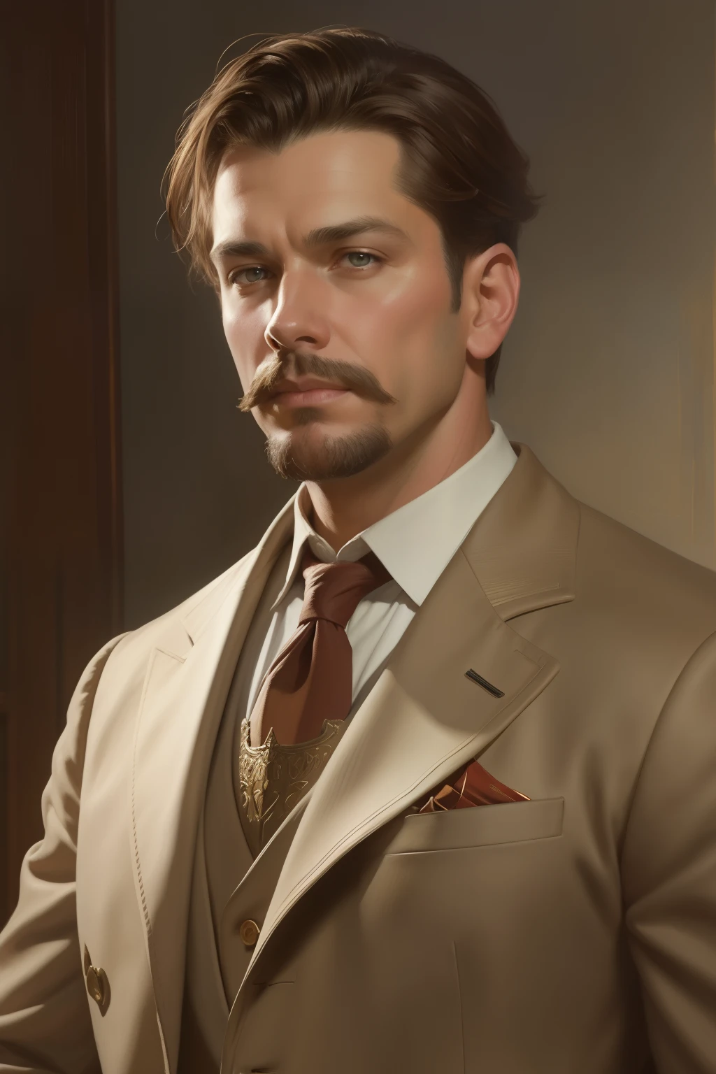 A painting of a man,"close up photo""A insanely handsome man, big Greek,brown hair,seductive look,nose, nice lips,digital painting, ""extremely short hair"",watercolor painting oil, painterly, by Jeremy Lipking, by Antonio J. Manzanedo, Alphonse Mucha, Fuller Graves, Bartolome Esteban Murillo, JC Leyendecker, Craig Mullins, Peter Paul Rubens Detailed Painting, CGSetivity, ArtStation HD, High Detail, Photorealism, Concept Art, ArtStation HD, official art, trend in the artstation, 8k.