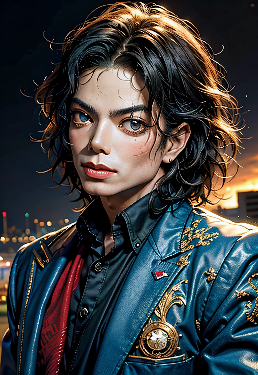 (obra-prima, qualidade superior, melhor qualidade, arte oficial, beautiful and aesthetic: 1.2), (michael jackson), extremamente detalhado, (arte fractal: 1.3), colorido, mais detalhado, olhos intensos