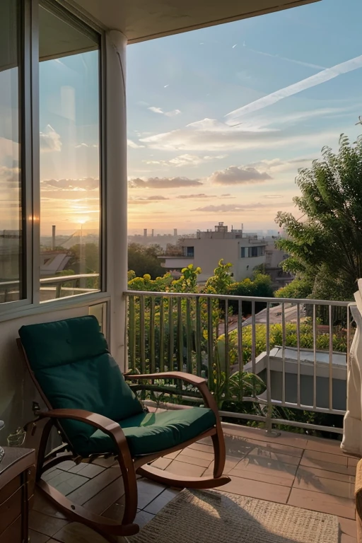 (best quality,4k,8k,highres,masterpiece:1.2),ultra-detailed,(realistic,photorealistic,photo-realistic:1.37),view of a sunrise from a balcony,beautiful soft colors,vibrant sky,hazy atmosphere,serene and calm,peaceful morning,bright orange and pink hues,golden sunlight,gentle breeze,tall buildings in the distance,warm sunlight filtering through the trees,refreshing green plants,visible rays of sunlight,tranquil cityscape,serene rooftop garden,relaxing outdoor furniture,crisp morning air,expansive horizon line,serene water body reflecting the sky,subtle reflections,spacious balcony with a panoramic view,long shadows stretching across the balcony floor,world waking up to a new day,instant sense of tranquility and peace,majestic beauty of nature,intricate architectural details of the balcony,delicate silhouette of the balcony railings,perfectly framed view of the sunrise,gentle sound of birds chirping,evoking a sense of wonder and awe,faint scent of blooming flowers,timeless beauty,tranquil escape from the bustling city,harmonious blend of nature and urban landscape,moment of serenity and contemplation.