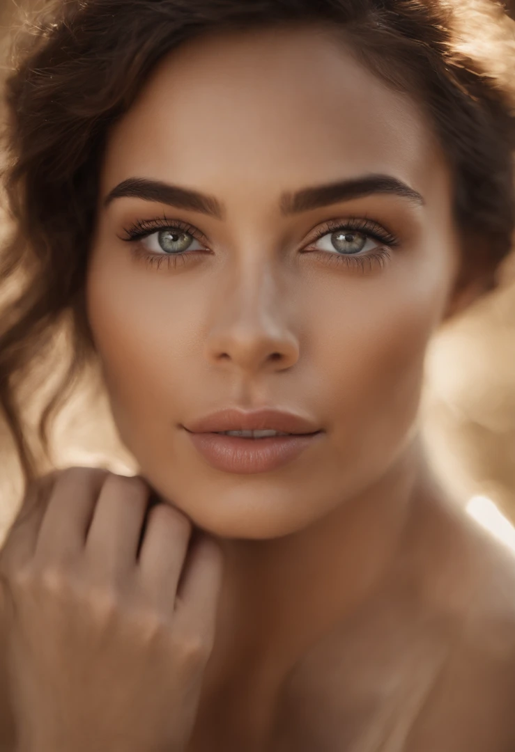 Create a hyper-realistic close-up portrait capturing the exquisite details of a beautiful woman's face. Pay meticulous attention to realism, ensuring that each freckle is distinct and scattered naturally across her cheeks and nose. Highlight the soft, natural variations in skin tones, and subtly depict the fine facial hairs to add to the authenticity.

Zoom in on the eyes, conveying depth and complexity through intricate reflections and well-defined irises. Emphasize the eyelashes, making them finely textured and naturally arranged. Capture the subtle nuances of expression around the eyes, such as laugh lines or delicate crow's feet.

Focus on the lips, rendering them with precision to showcase the natural texture and color variations. If she's wearing makeup, depict it with a level of detail that blurs the line between reality and artistry. Ensure that the pores on her skin are visible, portraying a level of detail that invites viewers to appreciate the intricacies of the human complexion.

Consider the play of light and shadow on her face, creating a three-dimensional effect that enhances the overall realism. Experiment with warm and cool tones to bring out the natural warmth of her skin while maintaining a lifelike appearance.

This prompt aims to inspire a highly detailed and realistic close-up portrait, emphasizing the beauty of imperfections like freckles and pores, blurring the line between artistry and reality.