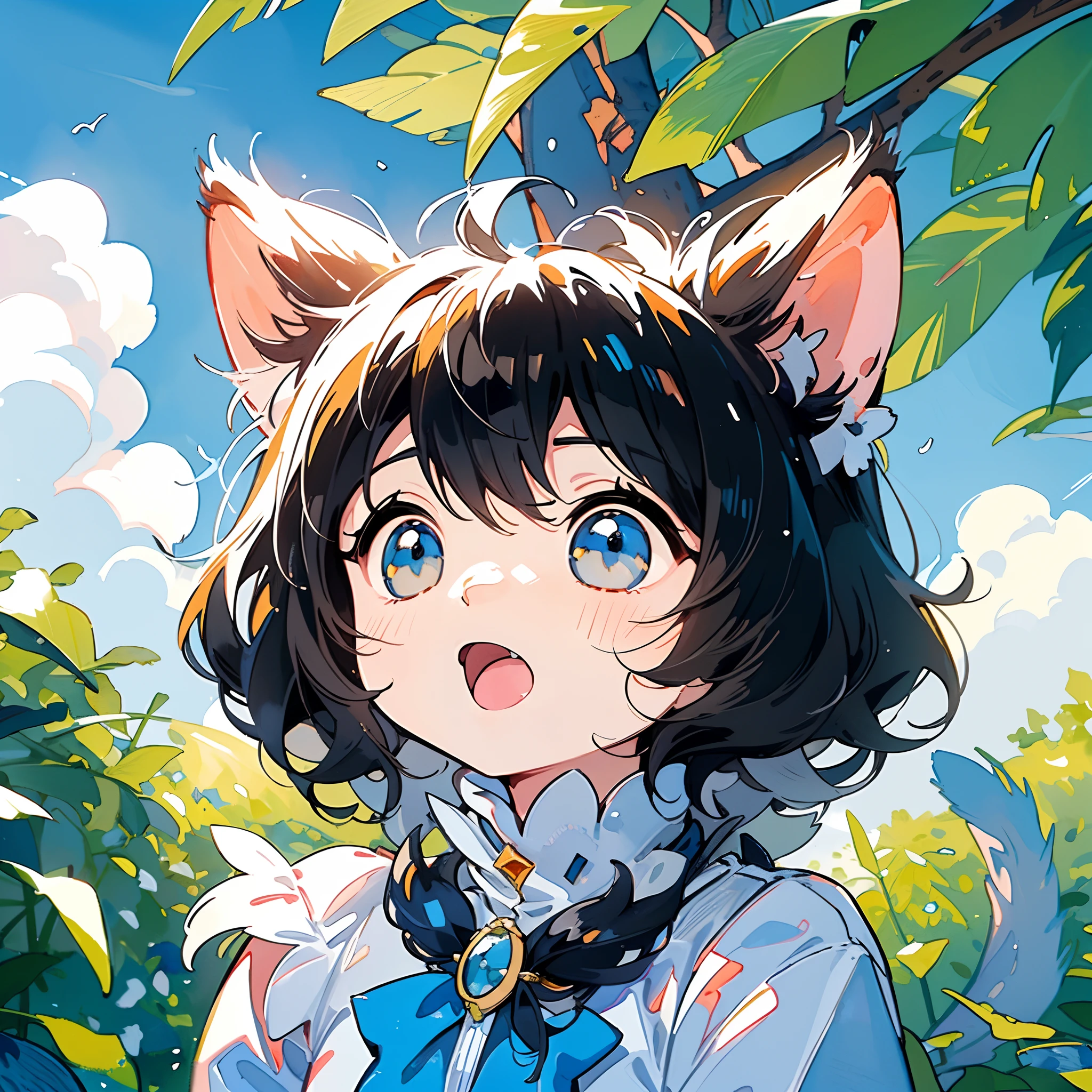 ((Best quality, 8K, Masterpiece: 1.4)),((Amazing detail: 1.3)),((Watercolor illustration: 1.2)),((high resolution: 1.1)),Thick painting style，(Critters)，1 cat，Blue solid background，in style of ghibli，head portrait，Anime avatar，Orange cat，adorable expression，adolable，Beautifully meticulous，structurally correct，フォトリアリスティック，Delicate hair，full bodyesbian