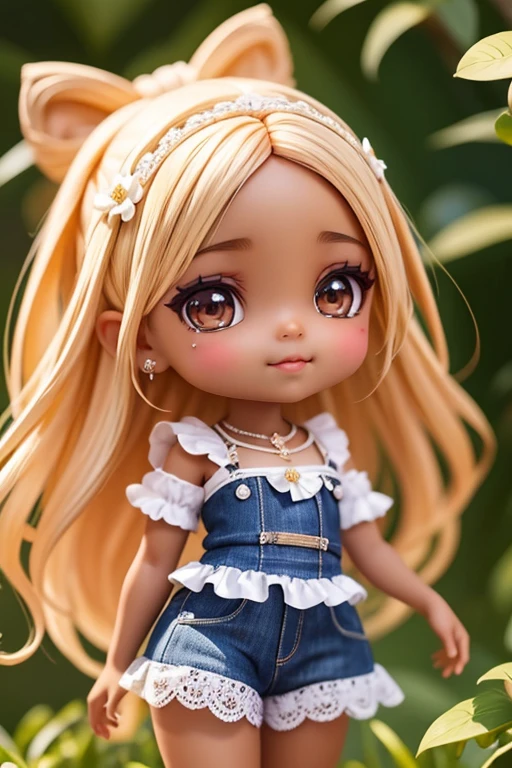 chibi 1 african children dark brown skin:5, sorriso bonito, sentado ((corpo inteiro))) "various emotions" sombras realistas, olhos brilhantes, pele detalhada, olhos castanhos esverdeados ligeiramente brilhantes, Pose para foto, longos cabelos negros encaracolados, flores no cabelo, estilo rapunzel, Very detailed, Rosto 8k altamente detalhado, Formato de rosto perfeito, perfect full lips, nariz perfeito, olhos bonitos e corretos, Observador, vestido de noiva: 3.45, Flores de cabelo, master part , best quality, only one, jeans, soio, Advanced Chibi
