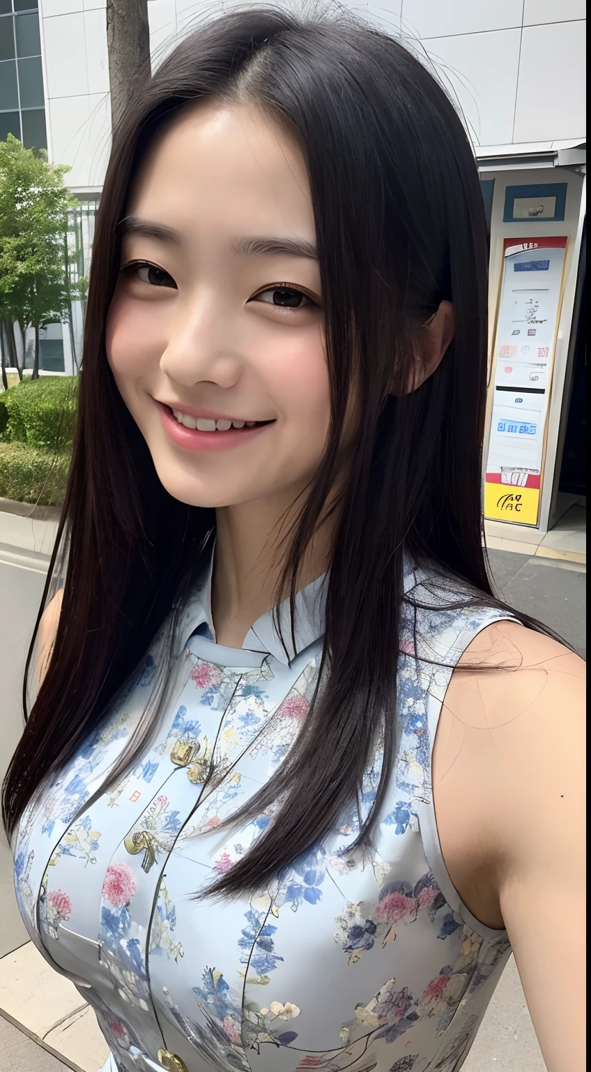 ((top-quality、8K、​masterpiece：1.3))、Crisp focus：1.2、Beautiful Women in Perfect Style：1.4、Slender Abs：1.2、((Black hair、Colossal tits：1.2))、(qipao dress:1.1)、Street:1.2、Highly detailed facial and skin texture、A detailed eye、二重まぶた、A smile